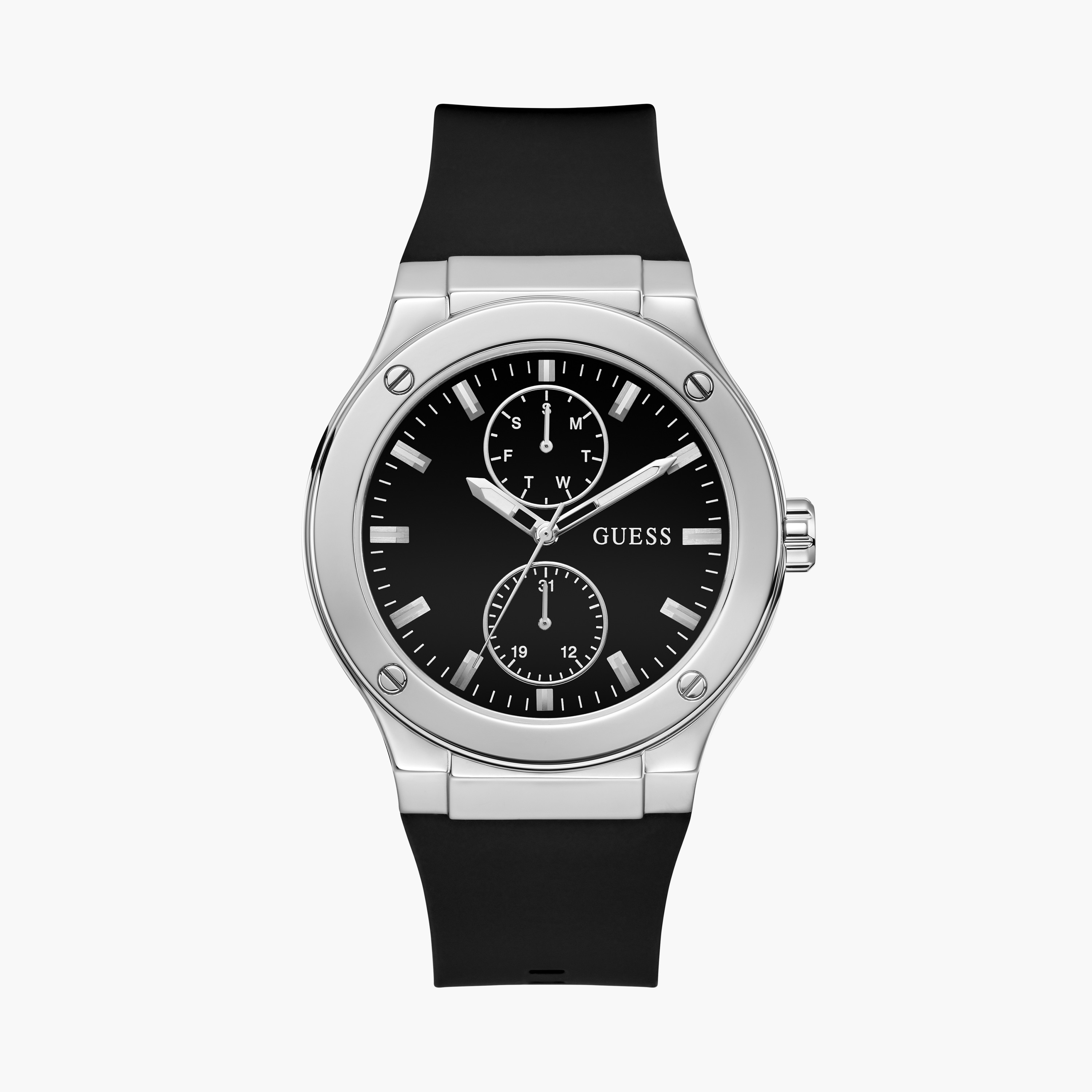 Guess Men's 45 MM Black Chronograph Silicone Strap Watch | GW0491G3-men-watchesandjewellery-watches-image-1