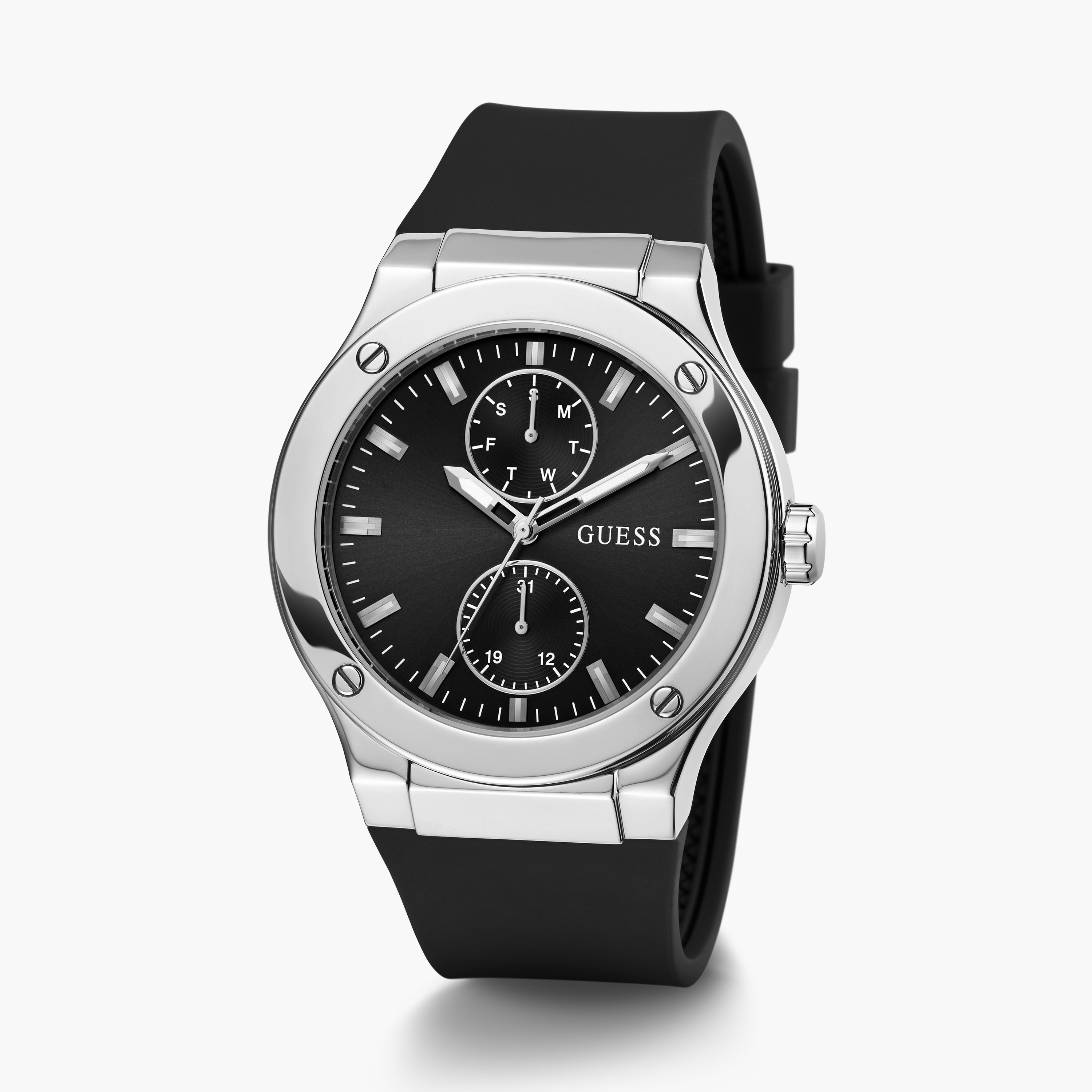 Guess Men's 45 MM Black Chronograph Silicone Strap Watch | GW0491G3-men-watchesandjewellery-watches-image-2
