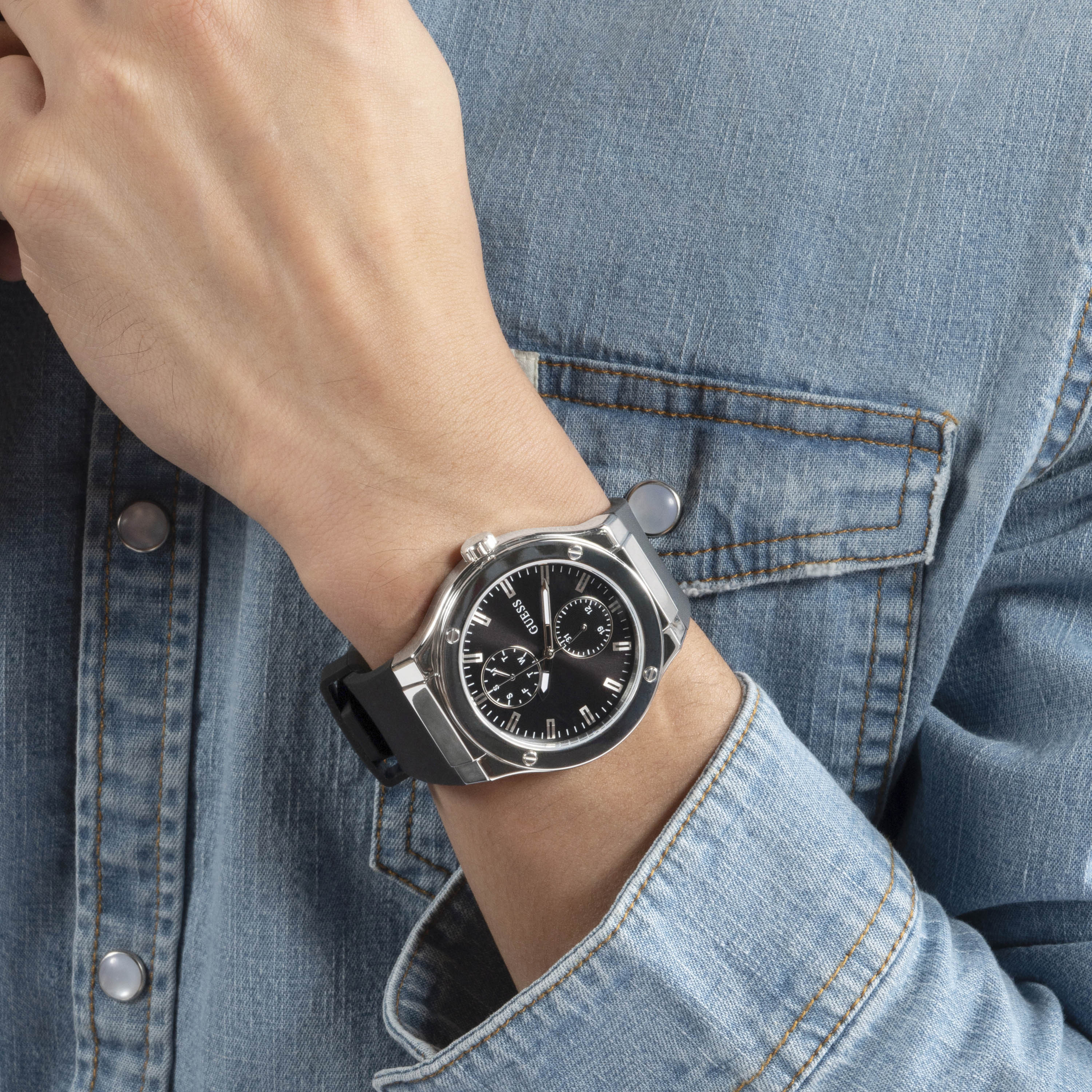 Guess Men's 45 MM Black Chronograph Silicone Strap Watch | GW0491G3-men-watchesandjewellery-watches-image-6