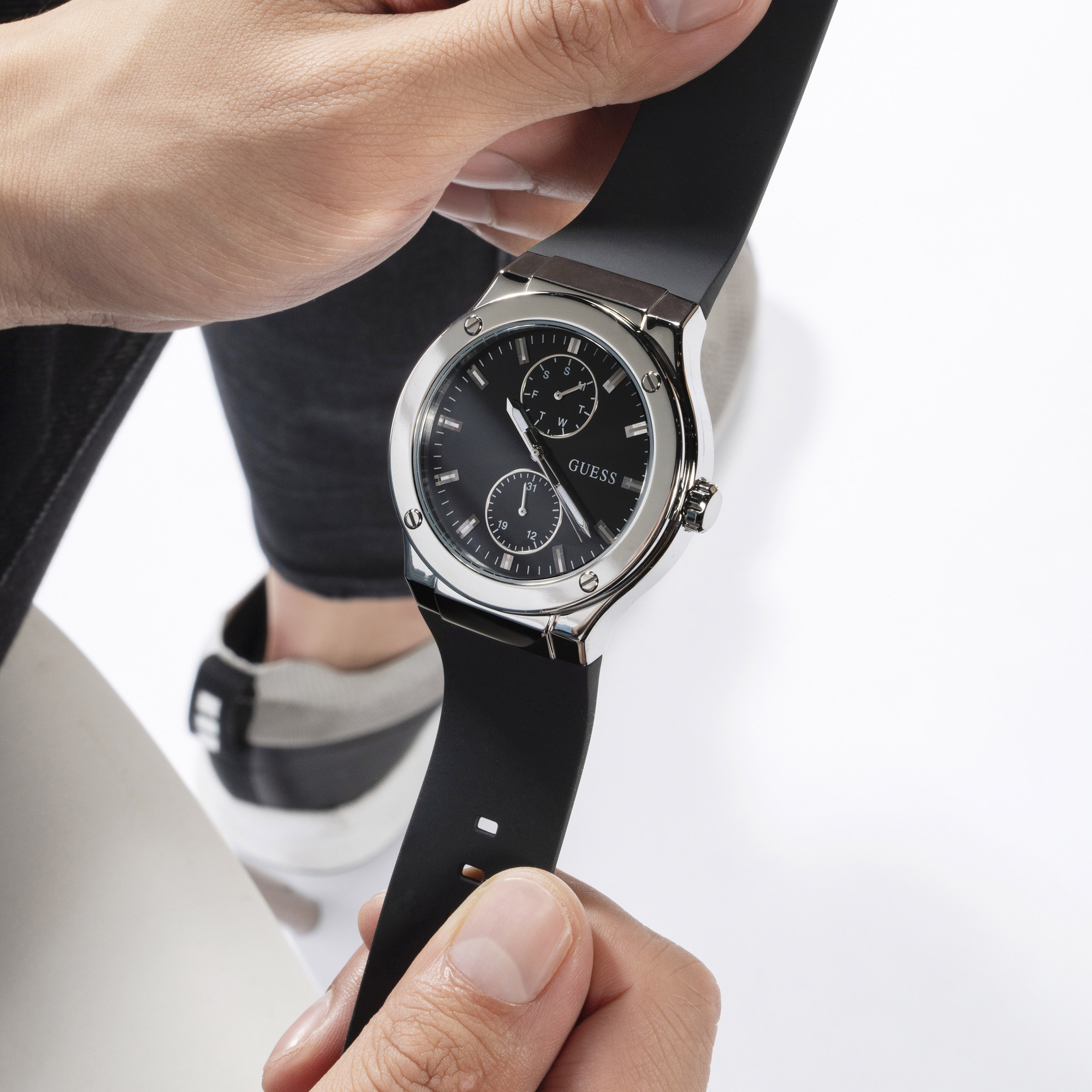 Guess Men's 45 MM Black Chronograph Silicone Strap Watch | GW0491G3-men-watchesandjewellery-watches-image-8