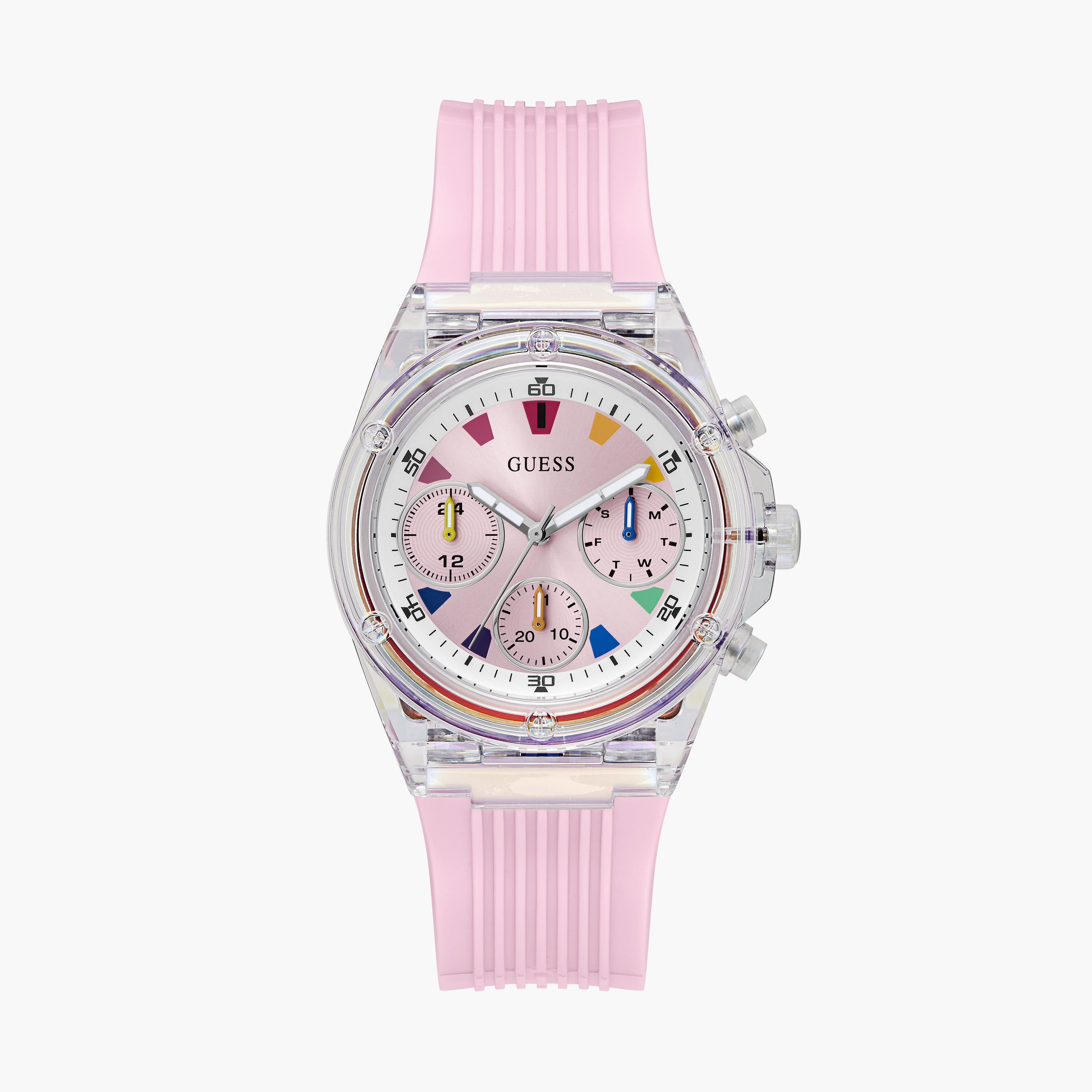 Guess Women's 39 MM Pink Chronograph Silicone Strap Watch | GW0438L7-women-watchesandjewellery-watches-image-1