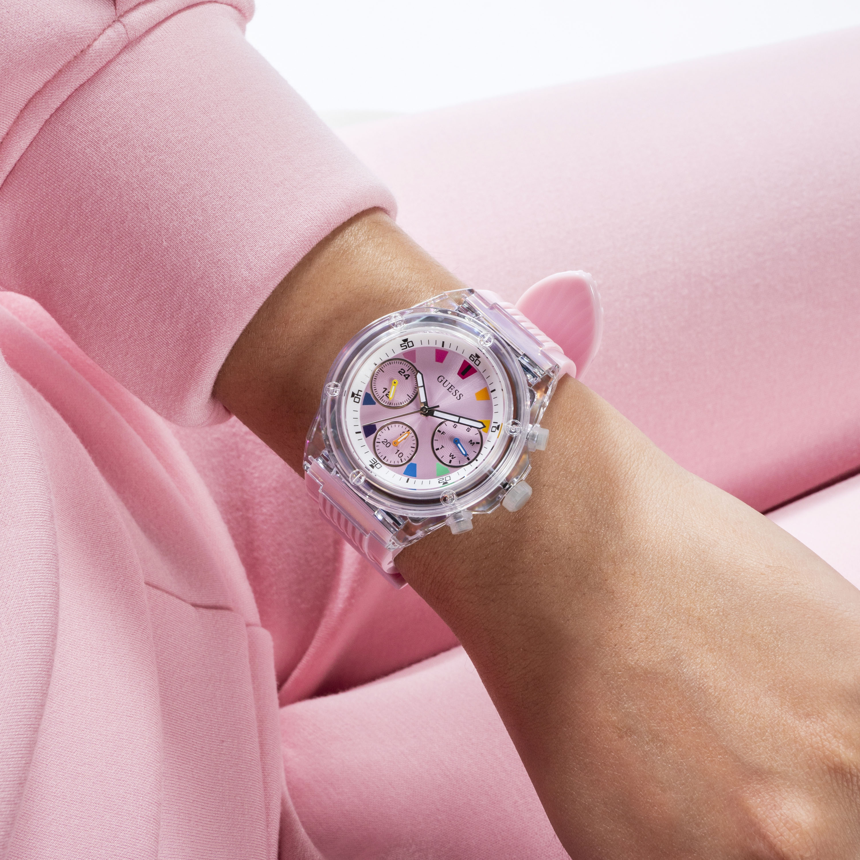 Guess Women's 39 MM Pink Chronograph Silicone Strap Watch | GW0438L7-women-watchesandjewellery-watches-image-7