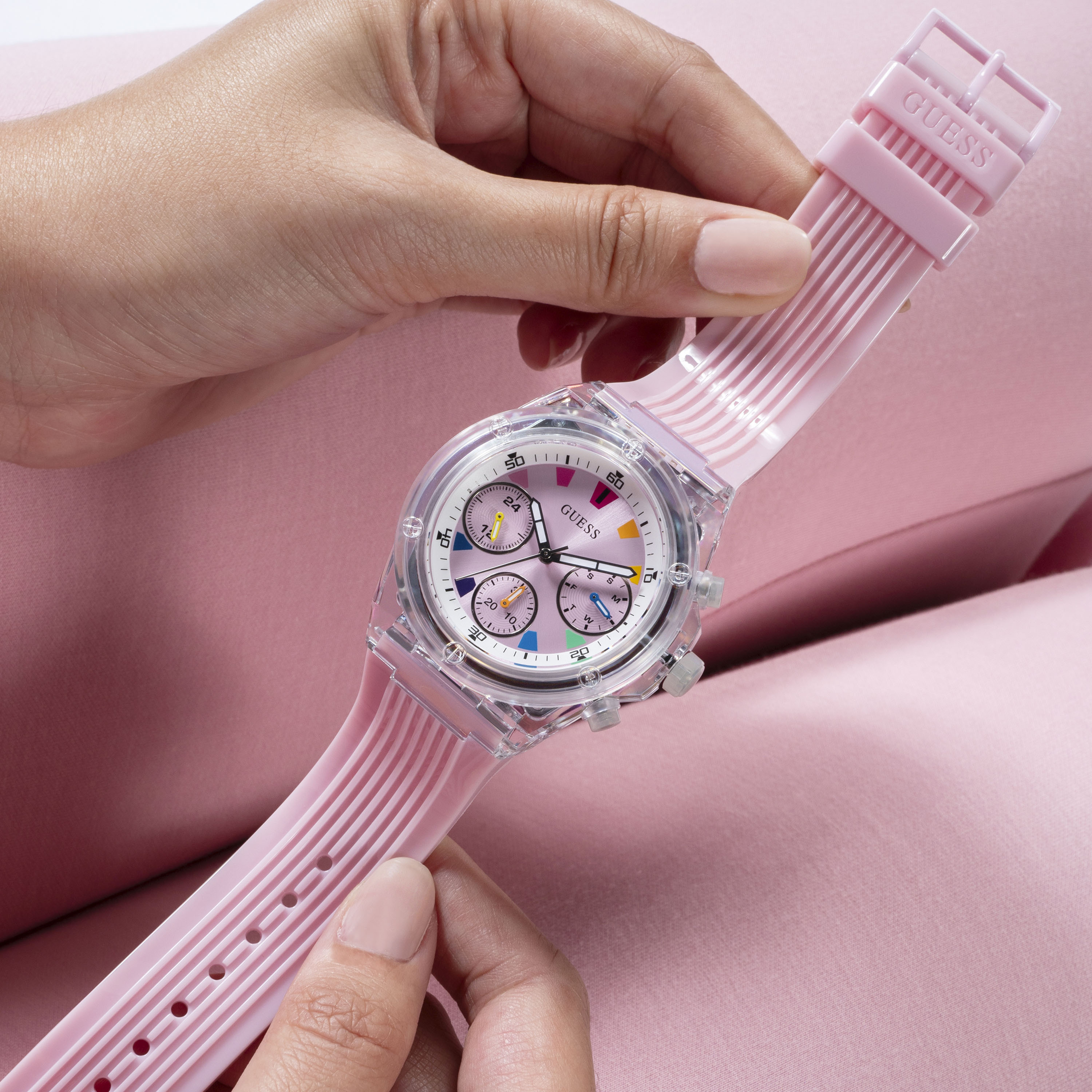 Guess Women's 39 MM Pink Chronograph Silicone Strap Watch | GW0438L7-women-watchesandjewellery-watches-image-8