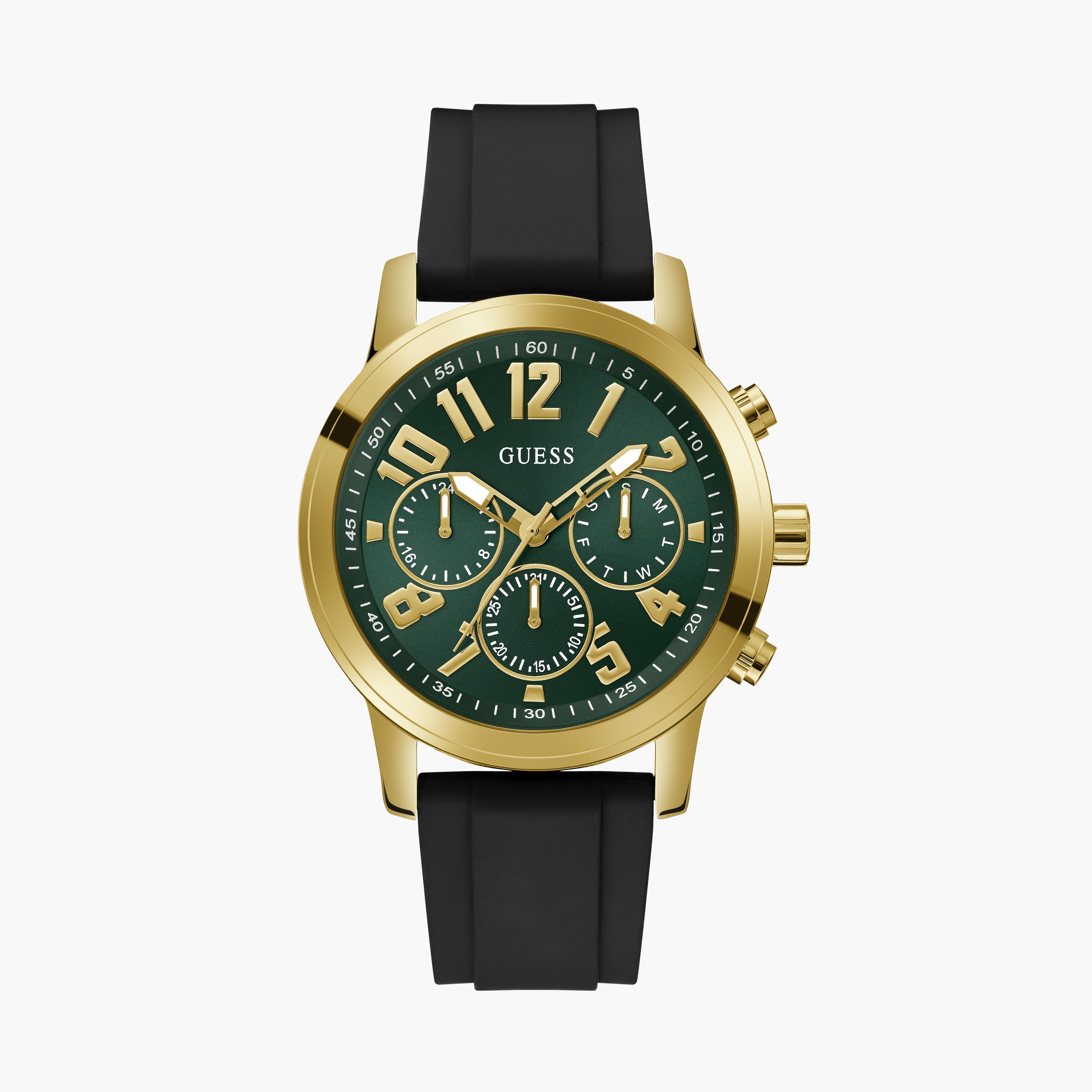 Guess Men's 44 MM Black Chronograph Silicone Strap Watch | GW0708G2-men-watchesandjewellery-watches-image-1