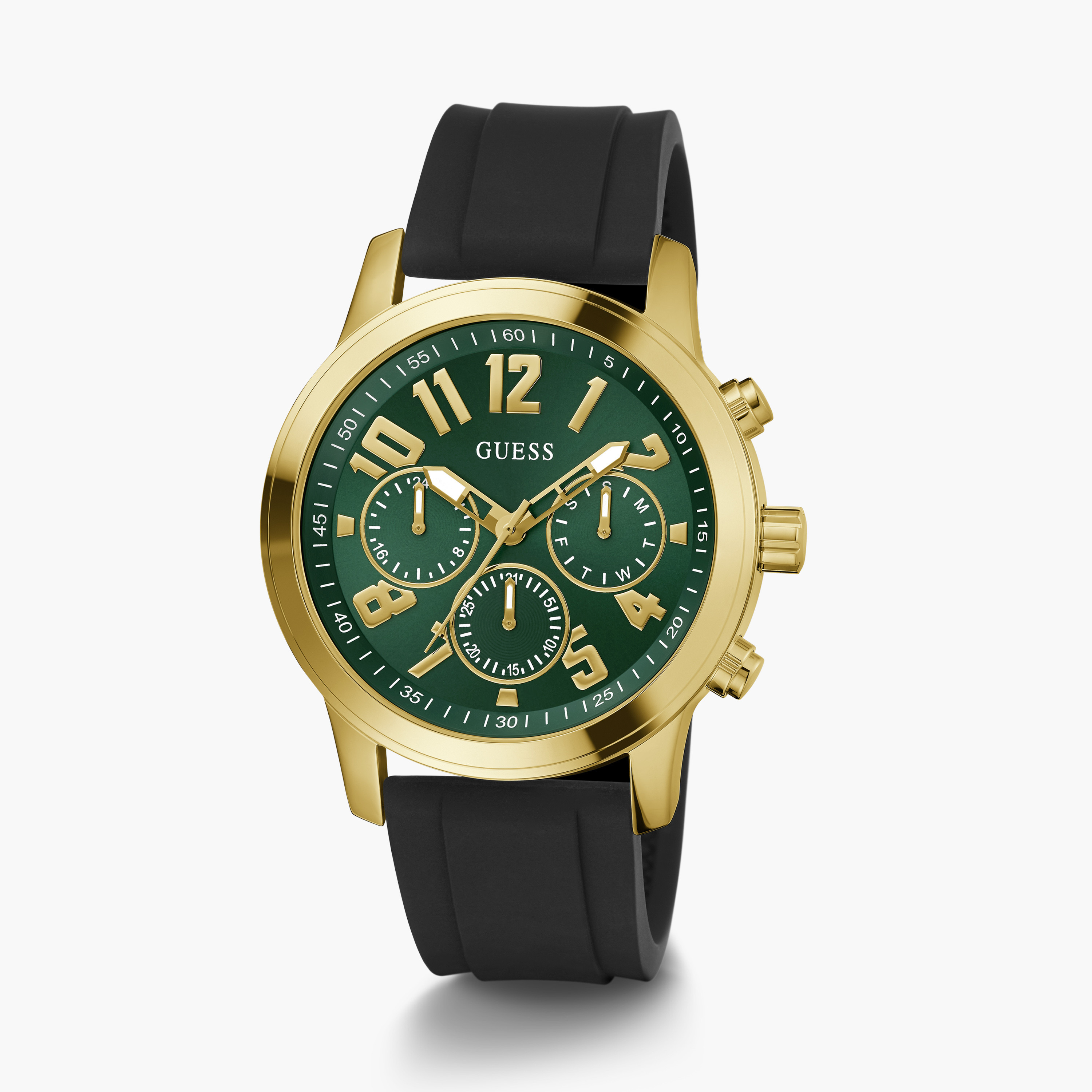 Guess Men's 44 MM Black Chronograph Silicone Strap Watch | GW0708G2-men-watchesandjewellery-watches-image-2