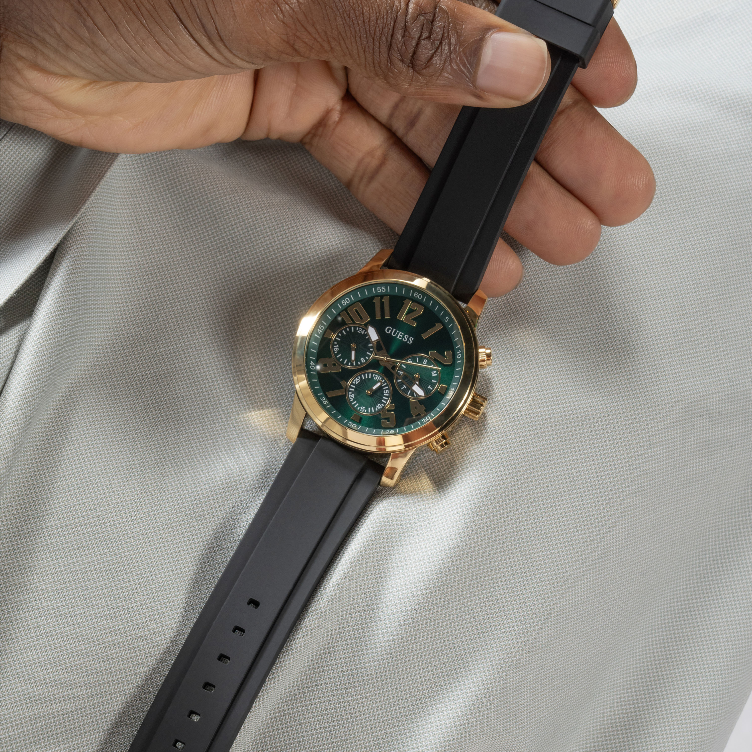 Guess Men's 44 MM Black Chronograph Silicone Strap Watch | GW0708G2-men-watchesandjewellery-watches-image-8