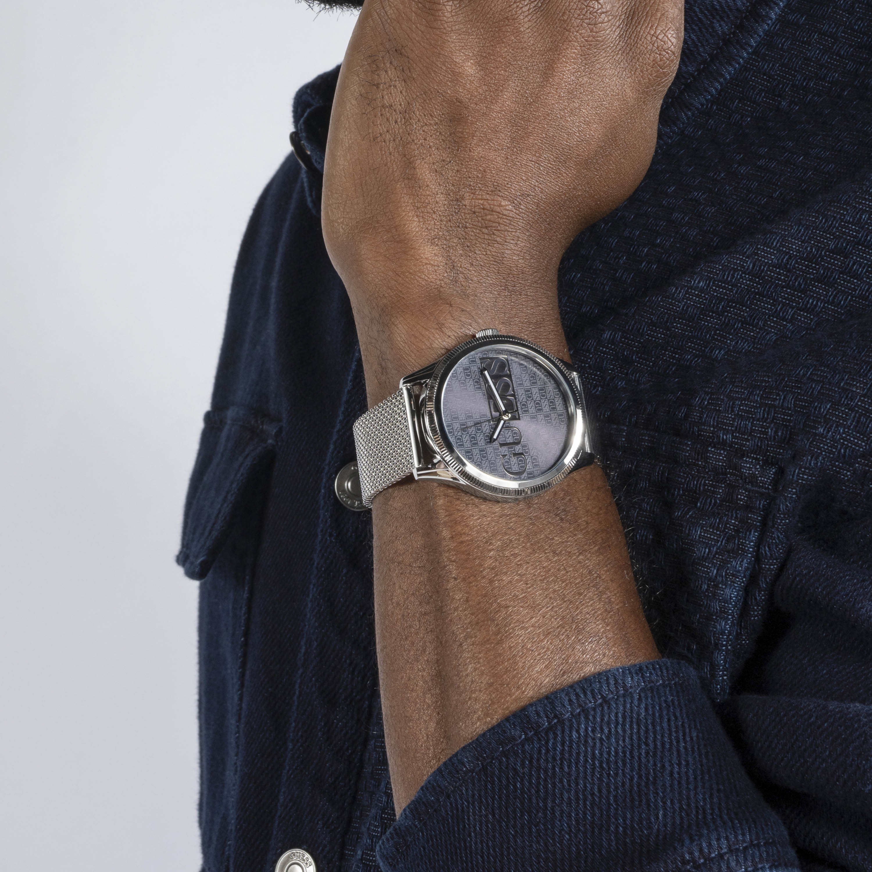 Guess Men's 44 MM Silver Analog Mesh Strap Watch | GW0710G1-men-watchesandjewellery-watches-image-6