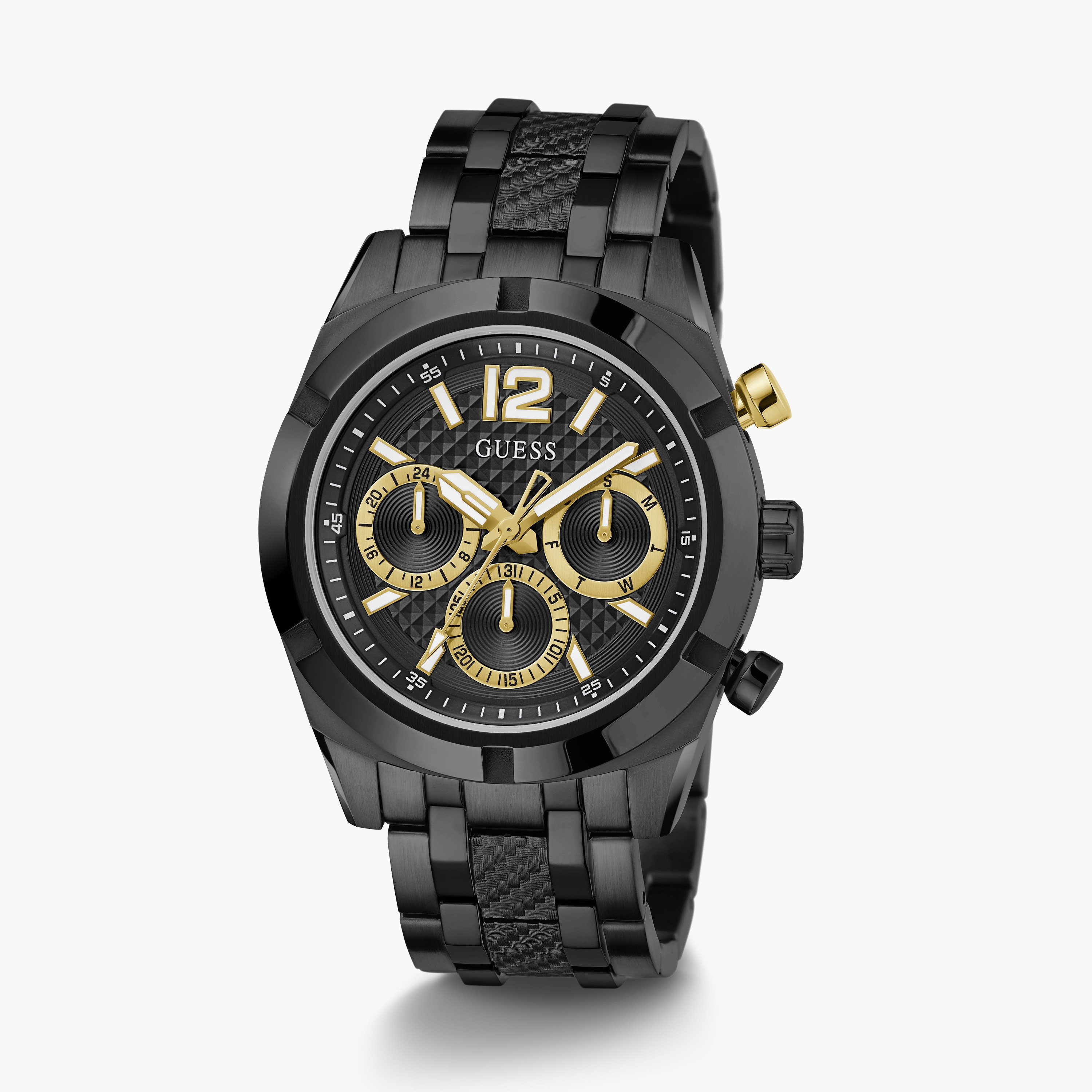 Guess Men's 44 MM Black Chronograph Metal Strap Watch | GW0714G4-men-watchesandjewellery-watches-image-2