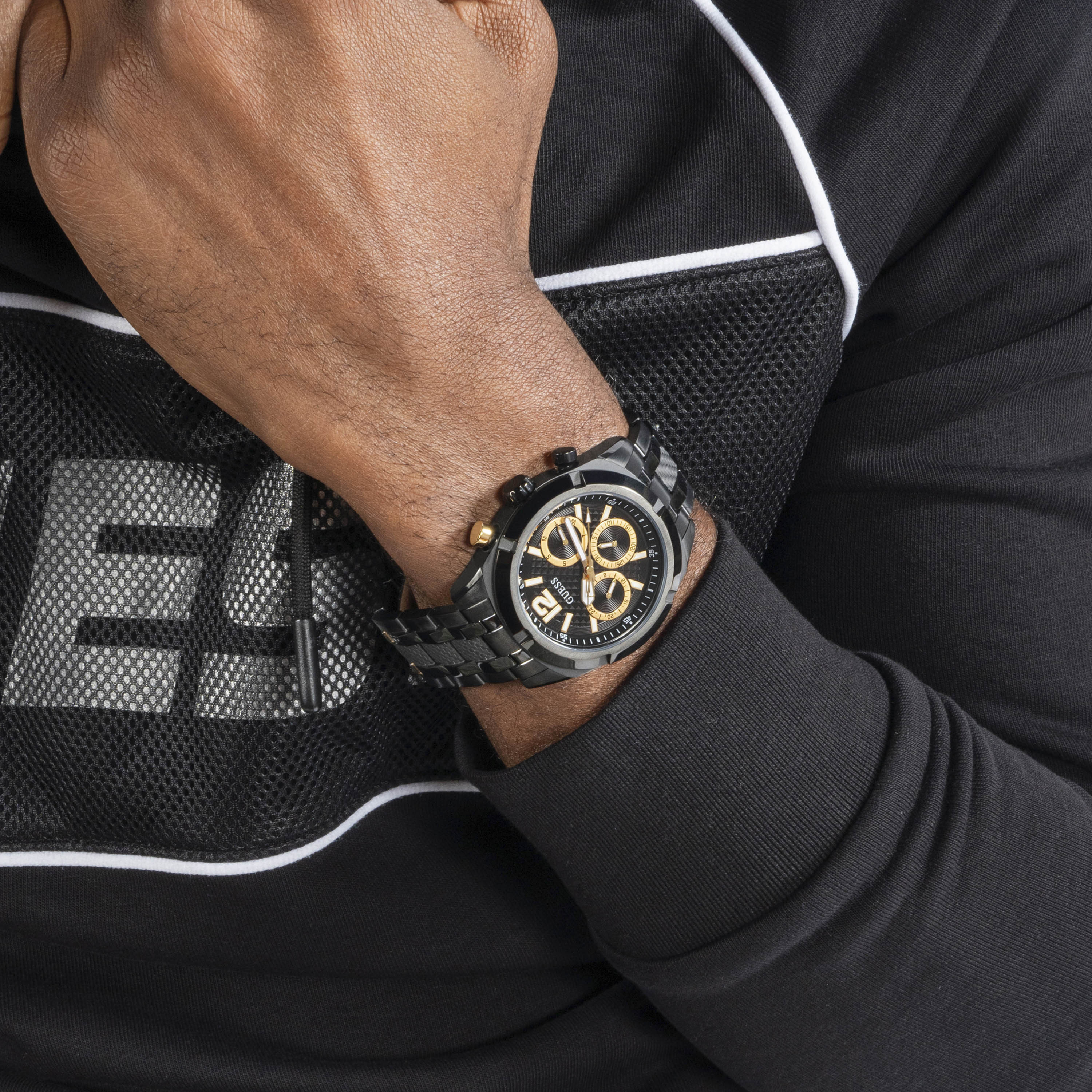 Guess Men's 44 MM Black Chronograph Metal Strap Watch | GW0714G4-men-watchesandjewellery-watches-image-6