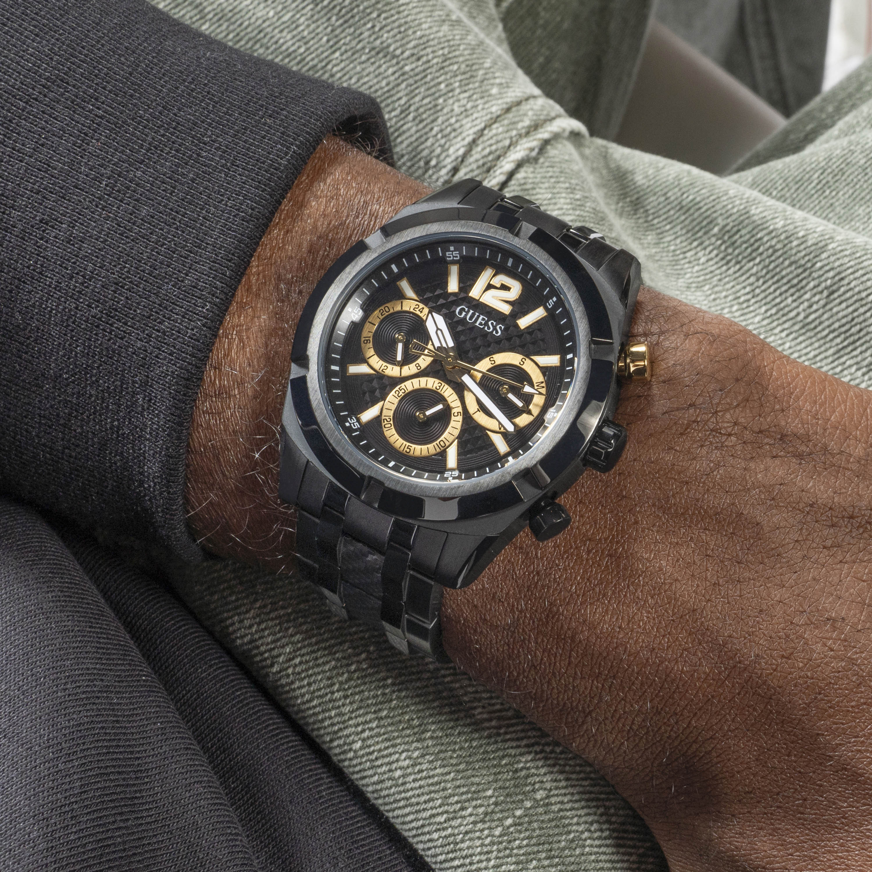Guess Men's 44 MM Black Chronograph Metal Strap Watch | GW0714G4-men-watchesandjewellery-watches-image-7