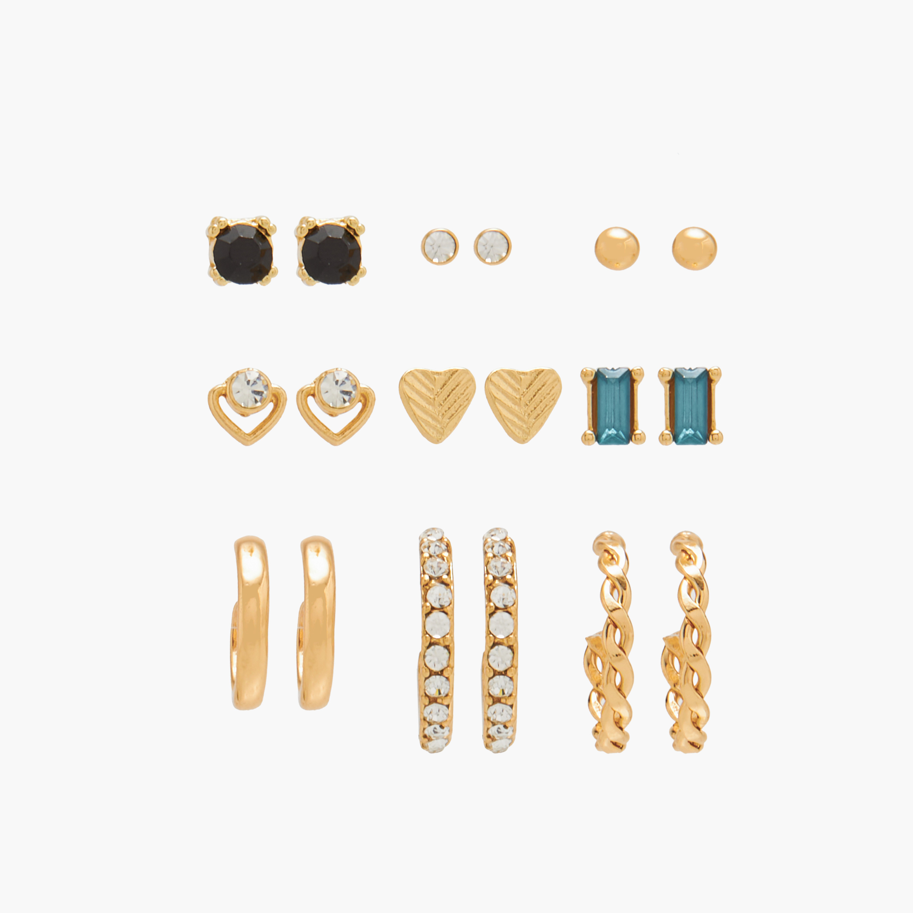 Assorted Metallic Earrings with Pushback Closure - Set of 9-women-watchesandjewellery-jewellery-earrings-image-1