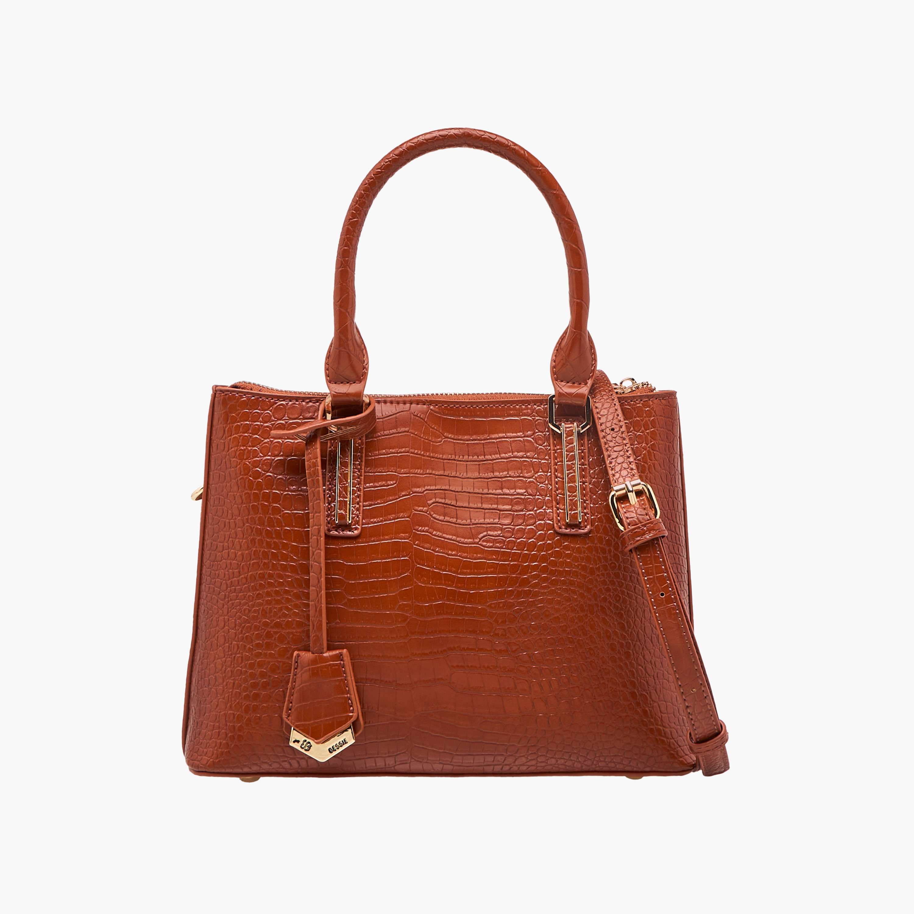 Bessie London Textured Tote Bag with Zip Closure and Detachable Handle-women-bagsandwallets-handbags-image-1