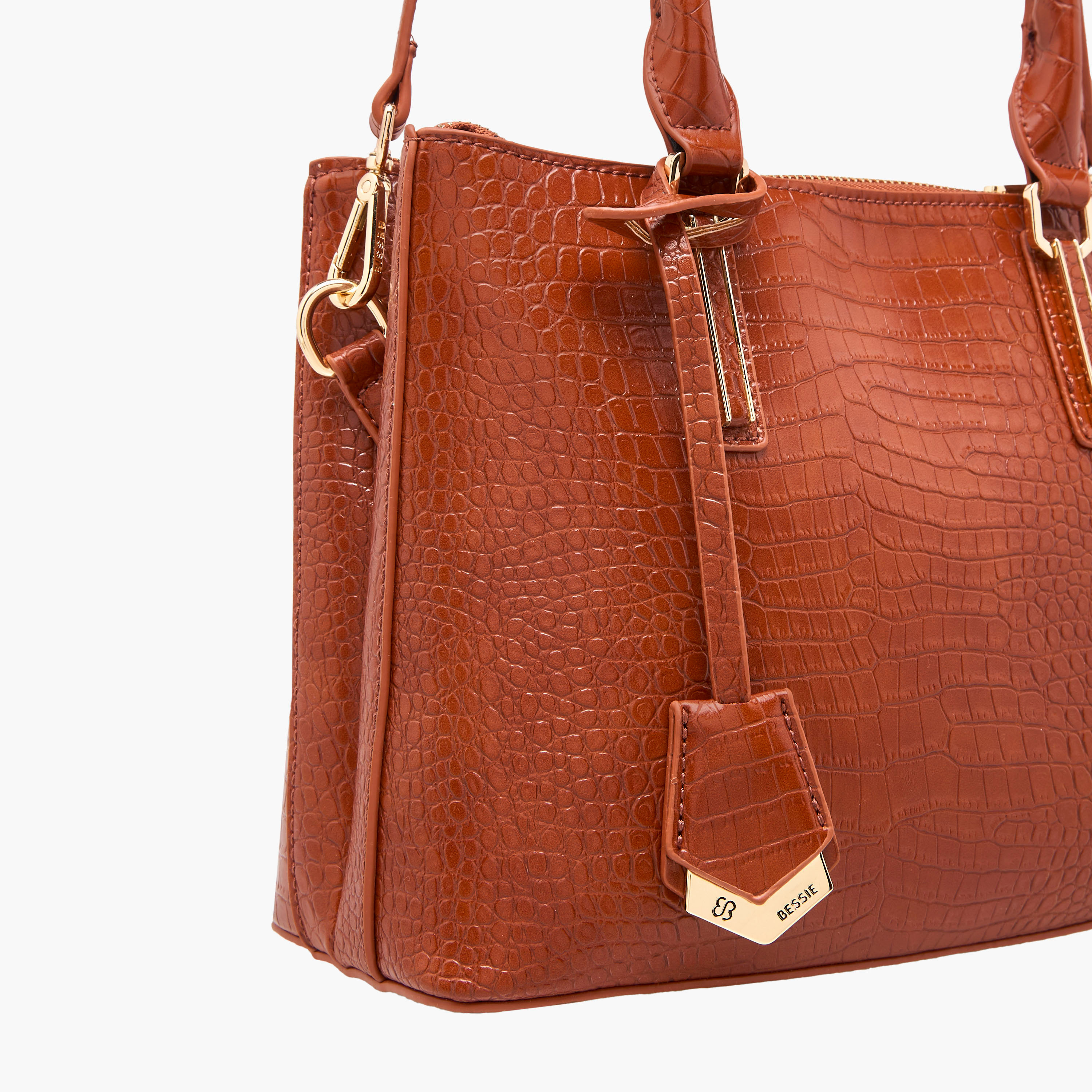 Bessie London Textured Tote Bag with Zip Closure and Detachable Handle-women-bagsandwallets-handbags-image-6