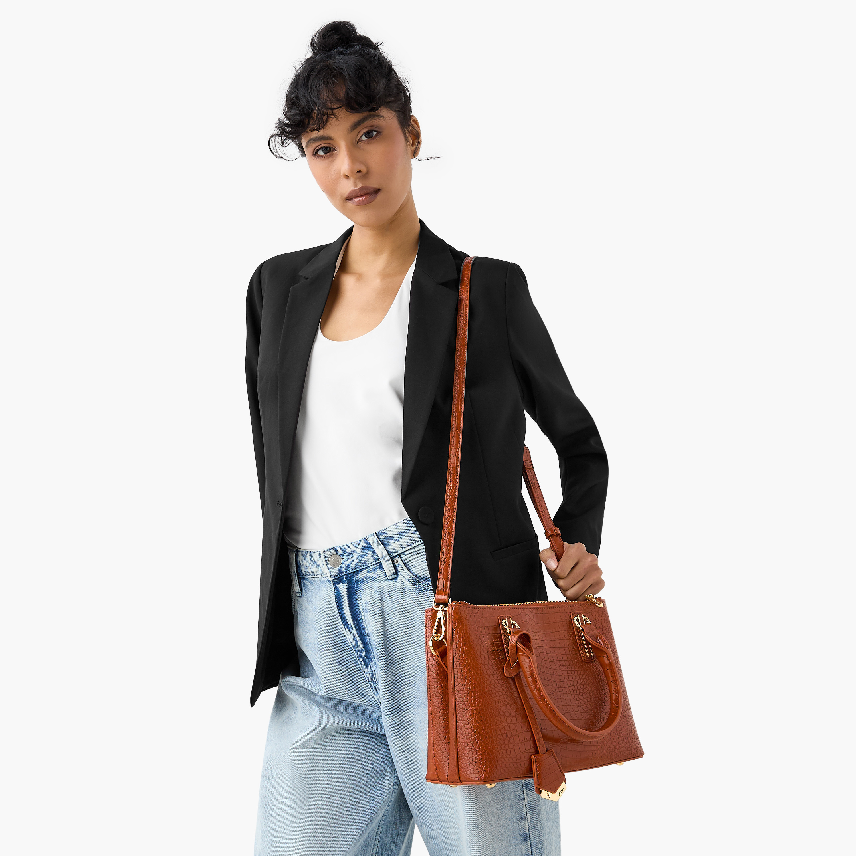 Bessie London Textured Tote Bag with Zip Closure and Detachable Handle-women-bagsandwallets-handbags-image-9