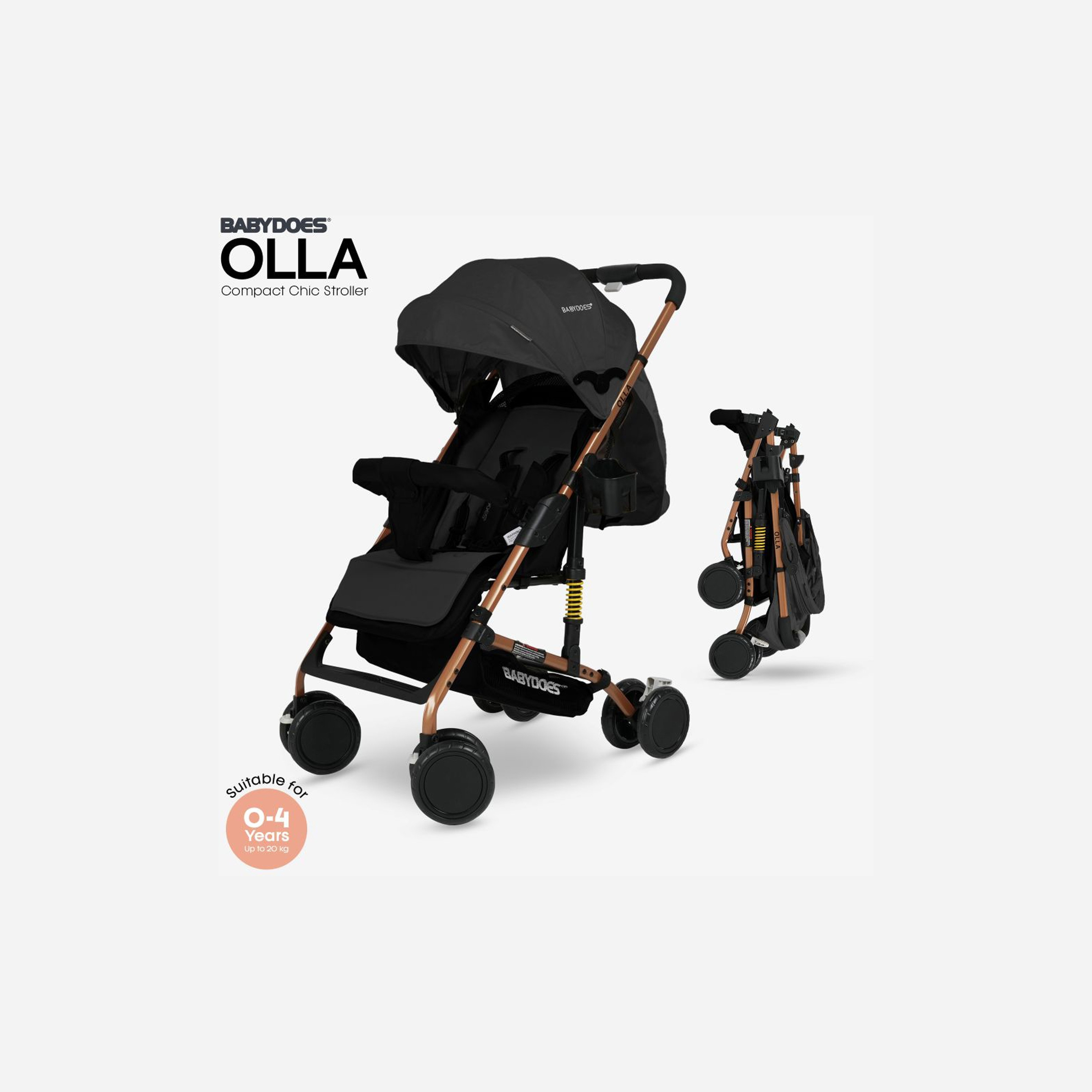 Babydoes Olla Foldable Stroller with Air Travel Cabin & Shock Absorbing Wheels - 0-4 Years-baby-gear-strollersandprams-strollers-image-1
