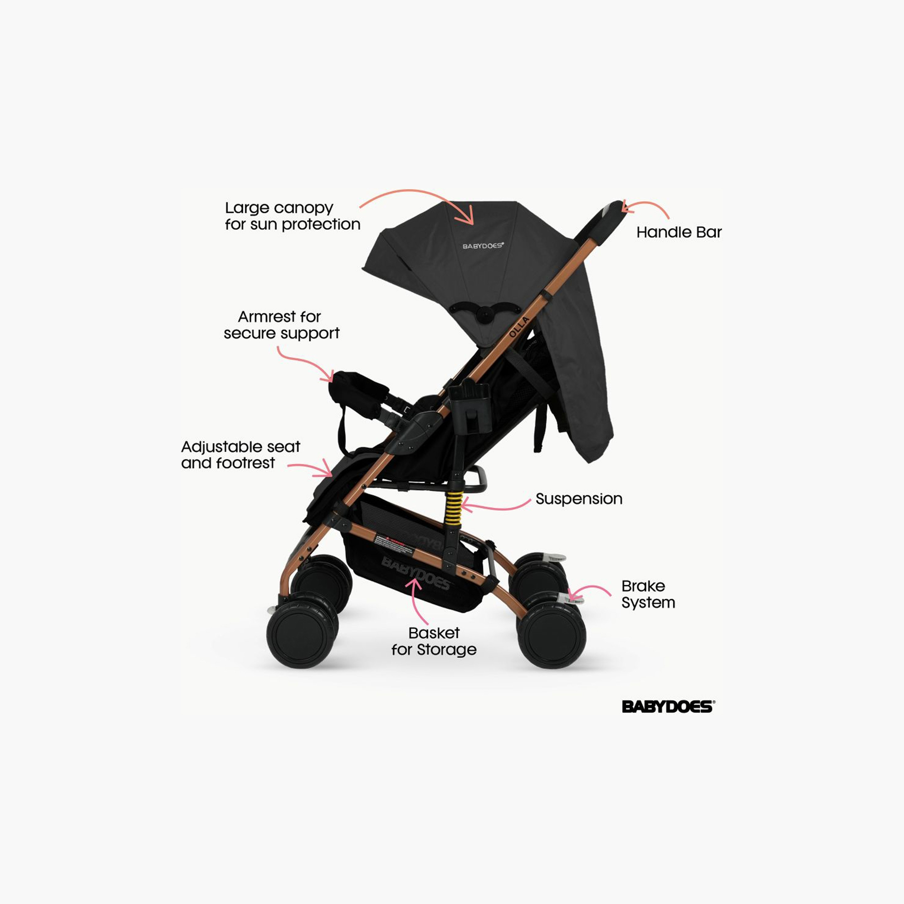 Babydoes Olla Foldable Stroller with Air Travel Cabin & Shock Absorbing Wheels - 0-4 Years-baby-gear-strollersandprams-strollers-image-2