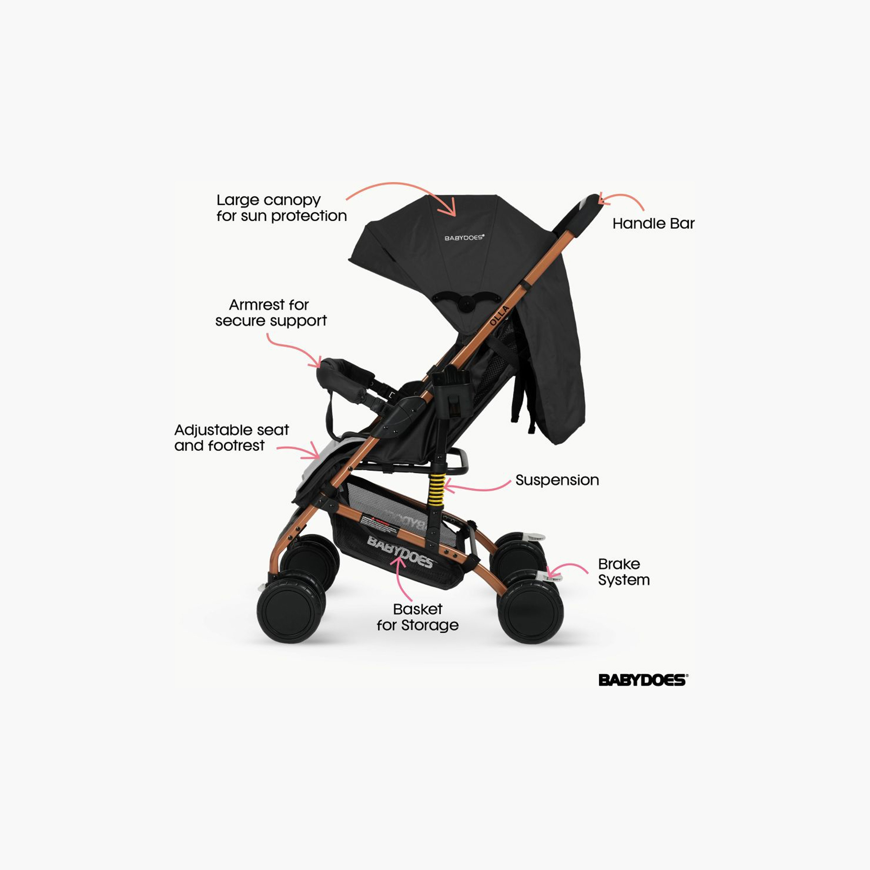 Babydoes Olla Foldable Stroller with Air Travel Cabin & Shock Absorbing Wheels - 0-4 Years-baby-gear-strollersandprams-strollers-image-7