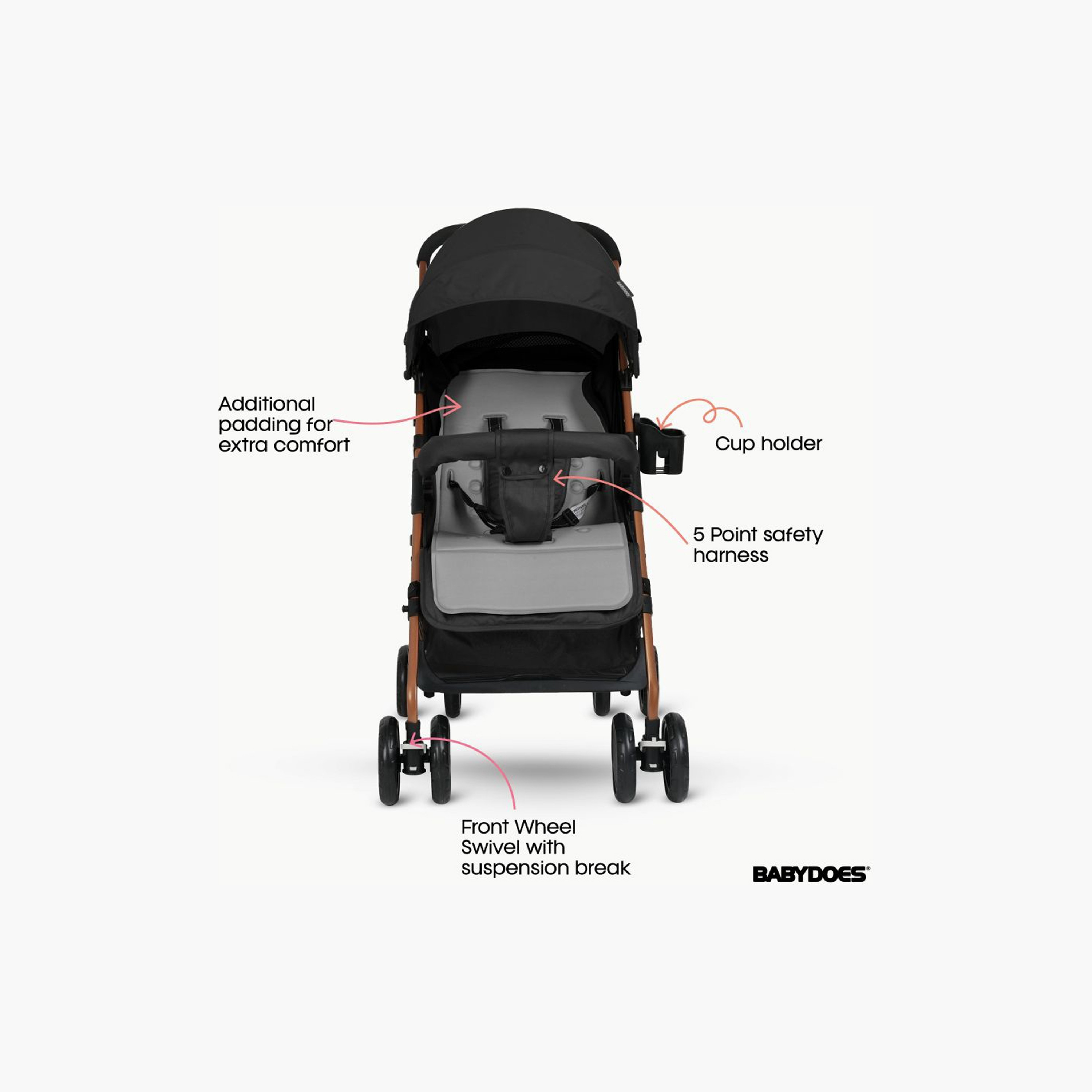 Babydoes Olla Foldable Stroller with Air Travel Cabin & Shock Absorbing Wheels - 0-4 Years-baby-gear-strollersandprams-strollers-image-8