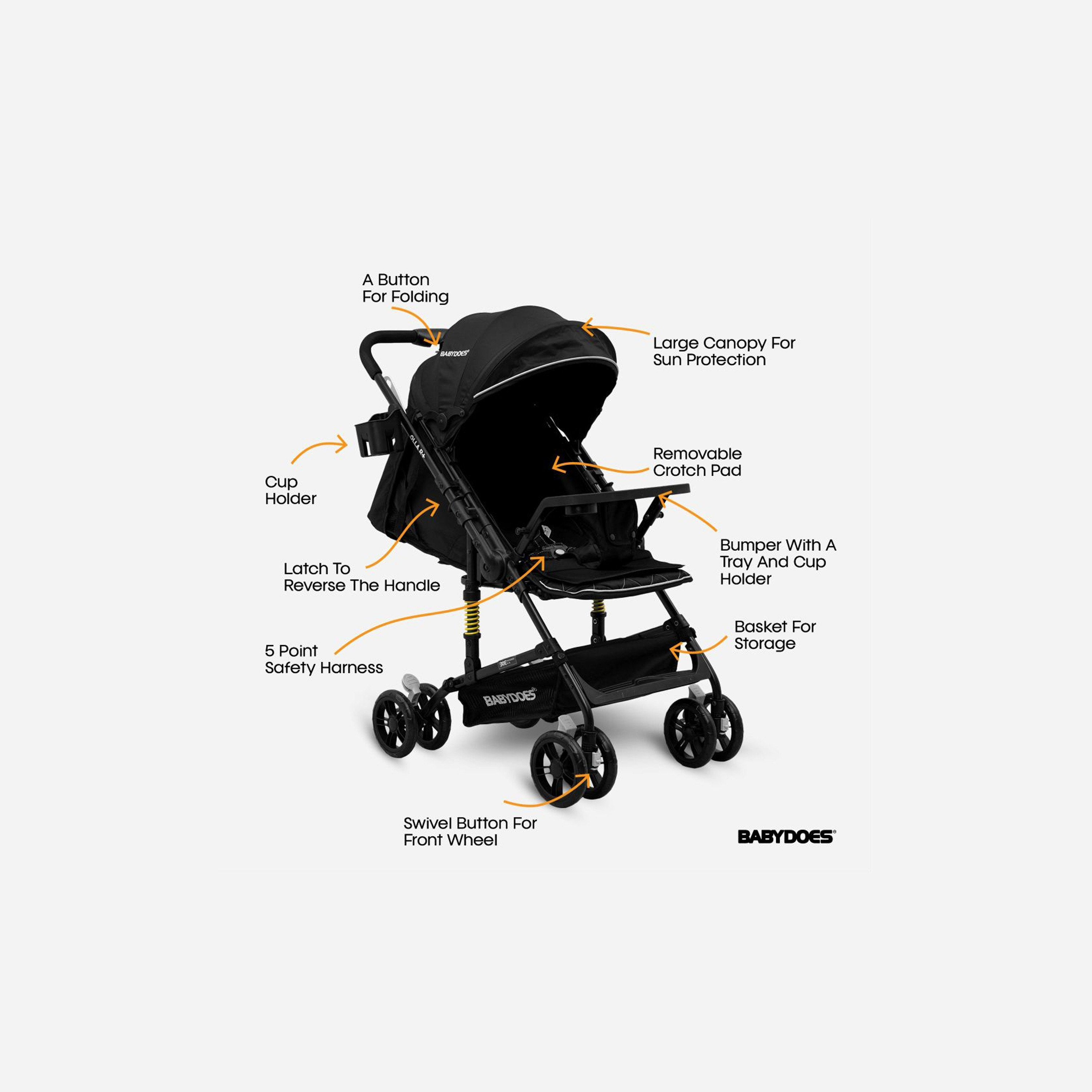 Babydoes Olla R+ Foldable Stroller with Reversable Handle & Air Travel Cabin - 0-4 Years-baby-gear-strollersandprams-strollers-image-3