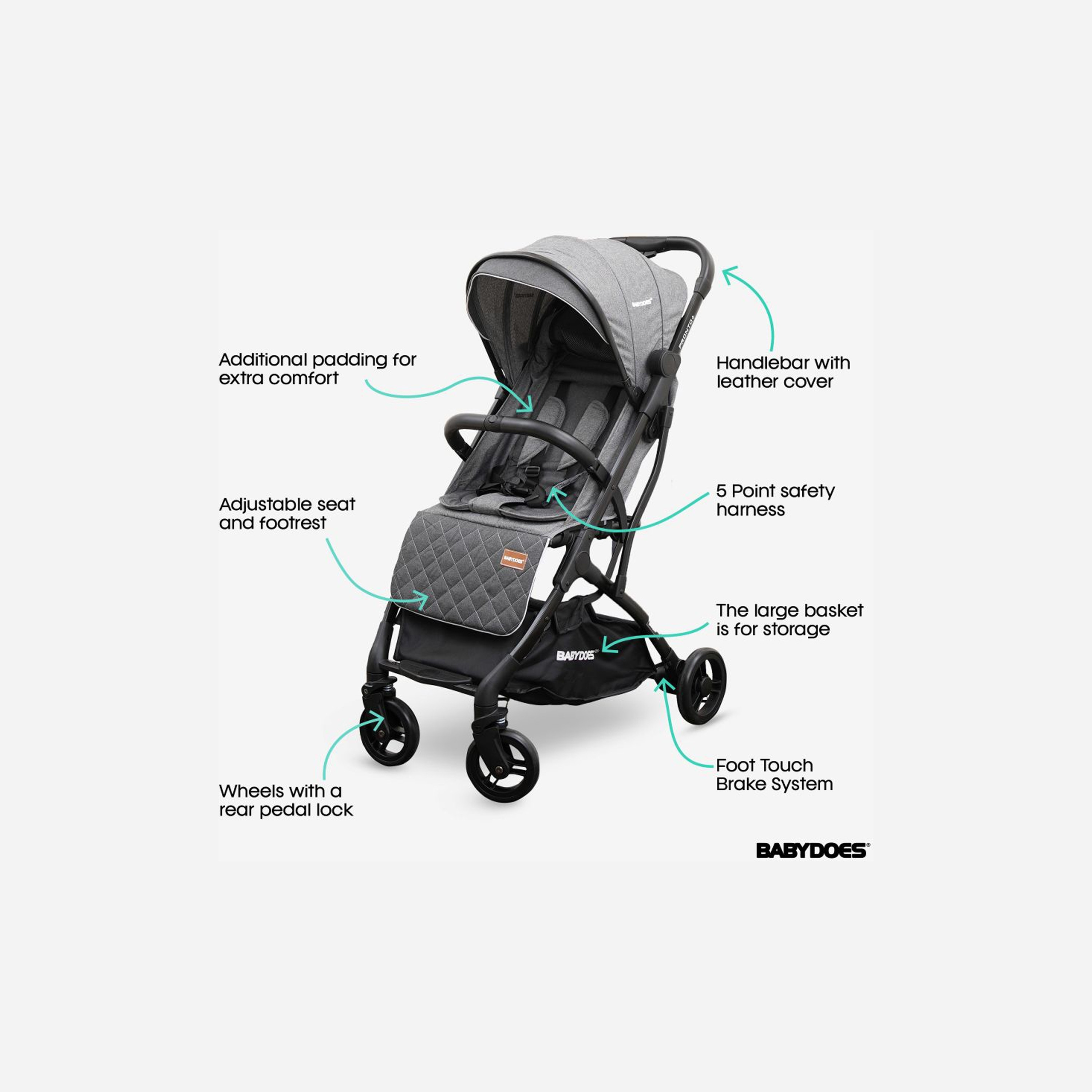 Babydoes Pronto+ Foldable Stroller with One-Click Brake System & Wide Canopy - 0-4 Years-baby-gear-strollersandprams-strollers-image-7