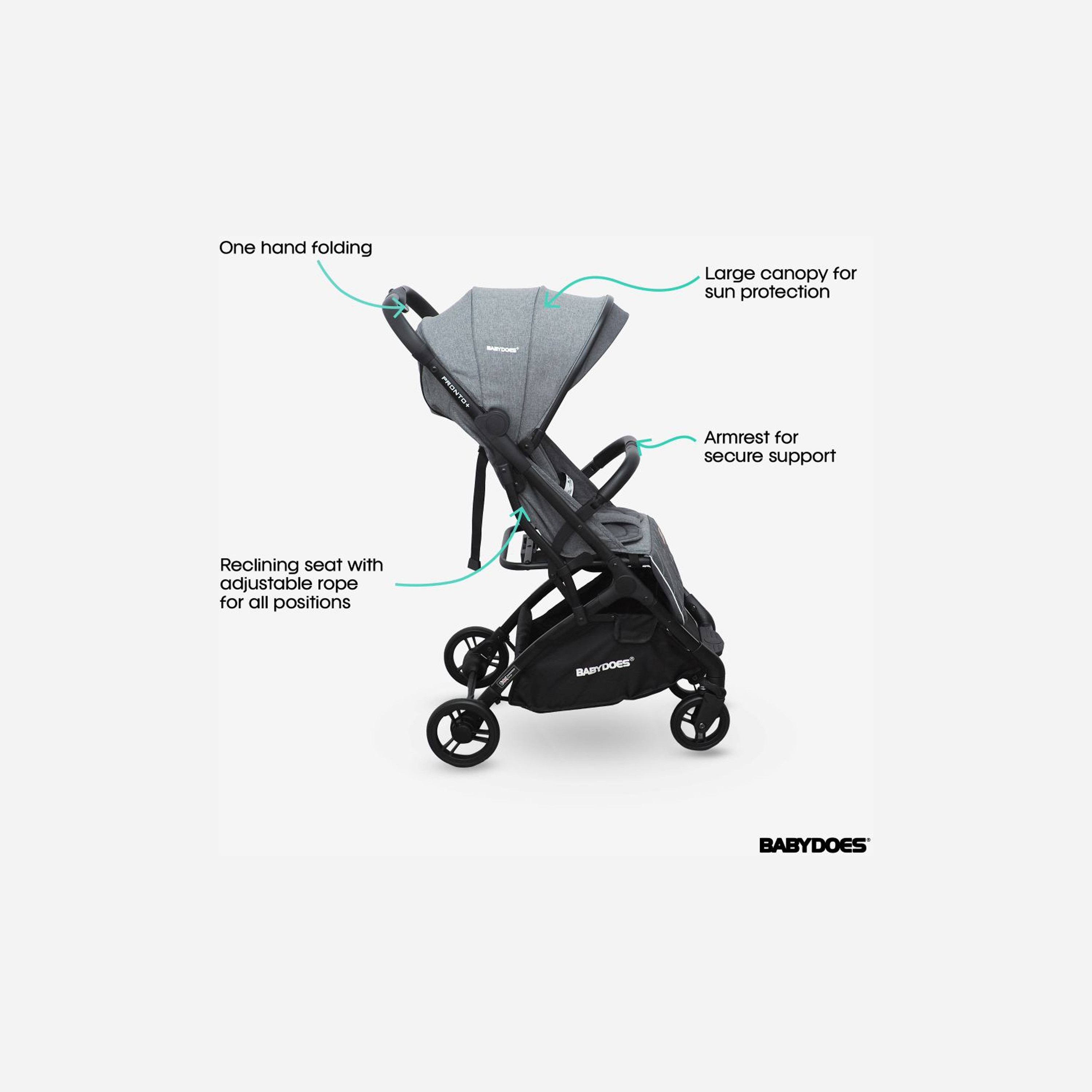 Babydoes Pronto+ Foldable Stroller with One-Click Brake System & Wide Canopy - 0-4 Years-baby-gear-strollersandprams-strollers-image-8