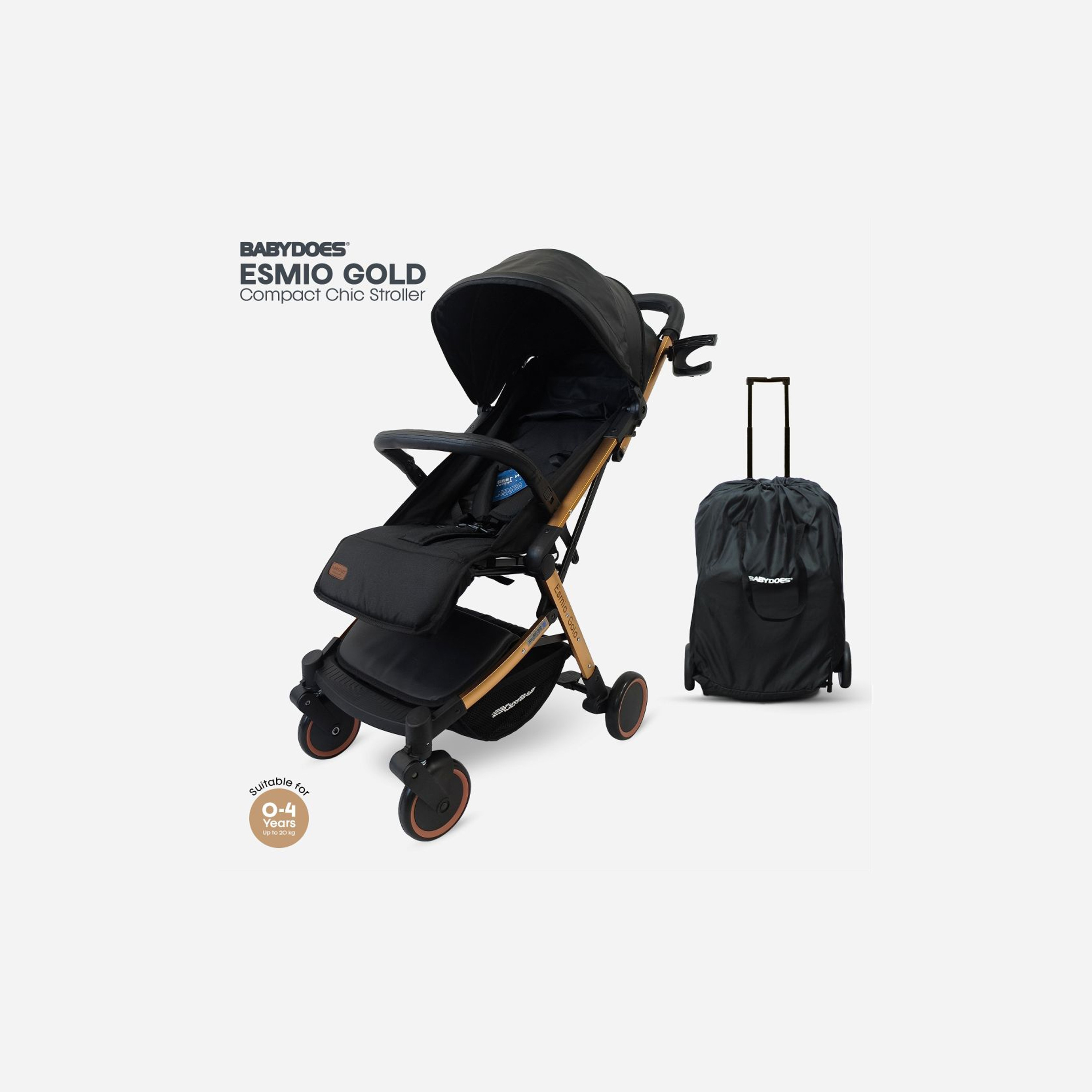 Babydoes ESMIO GOLD Travel Lite Shock Proof Stroller with Golden Frame - 0-4 Years-baby-gear-strollersandprams-strollers-image-1