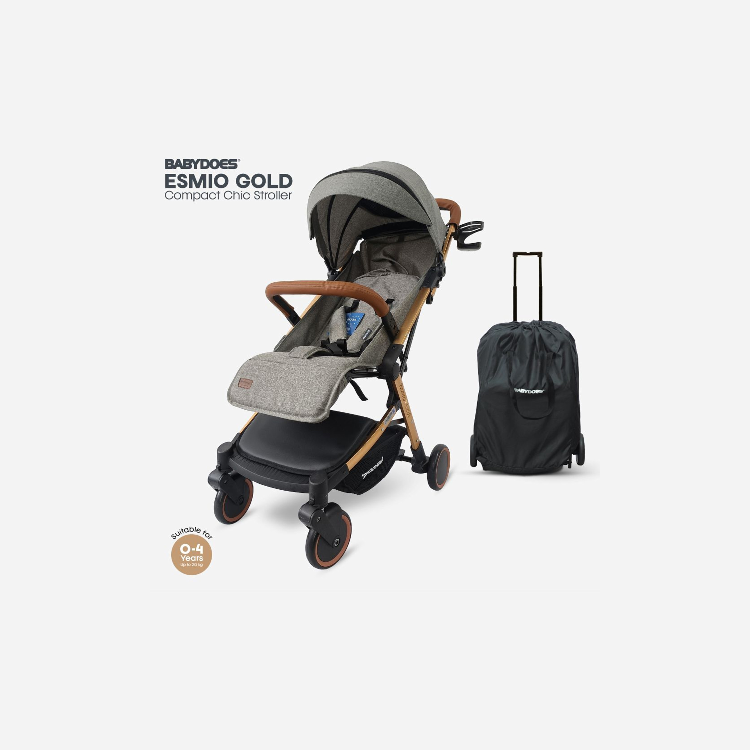 Babydoes ESMIO GOLD Travel Lite Shock Proof Stroller with Golden Frame - 0-4 Years-baby-gear-strollersandprams-strollers-image-6