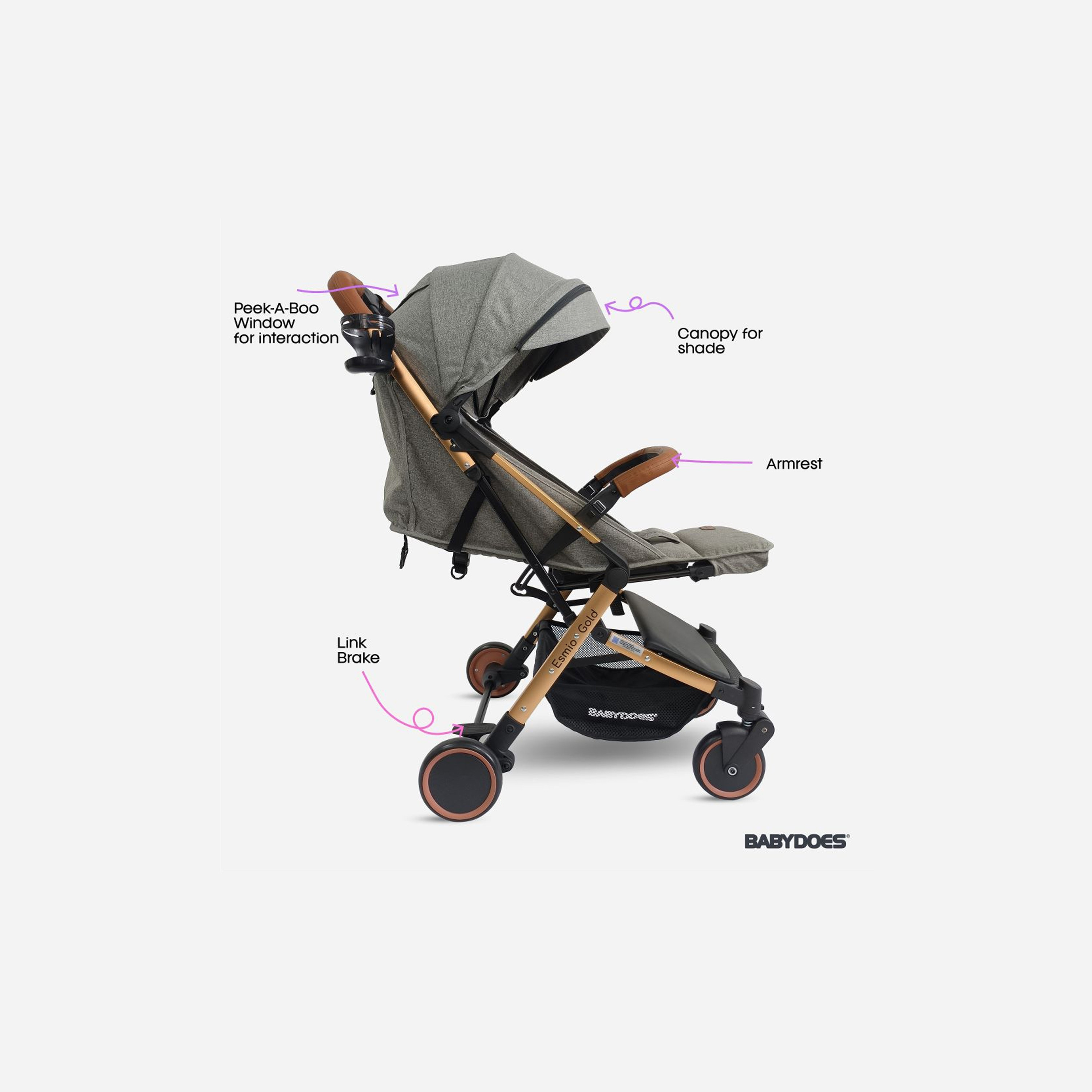Babydoes ESMIO GOLD Travel Lite Shock Proof Stroller with Golden Frame - 0-4 Years-baby-gear-strollersandprams-strollers-image-3