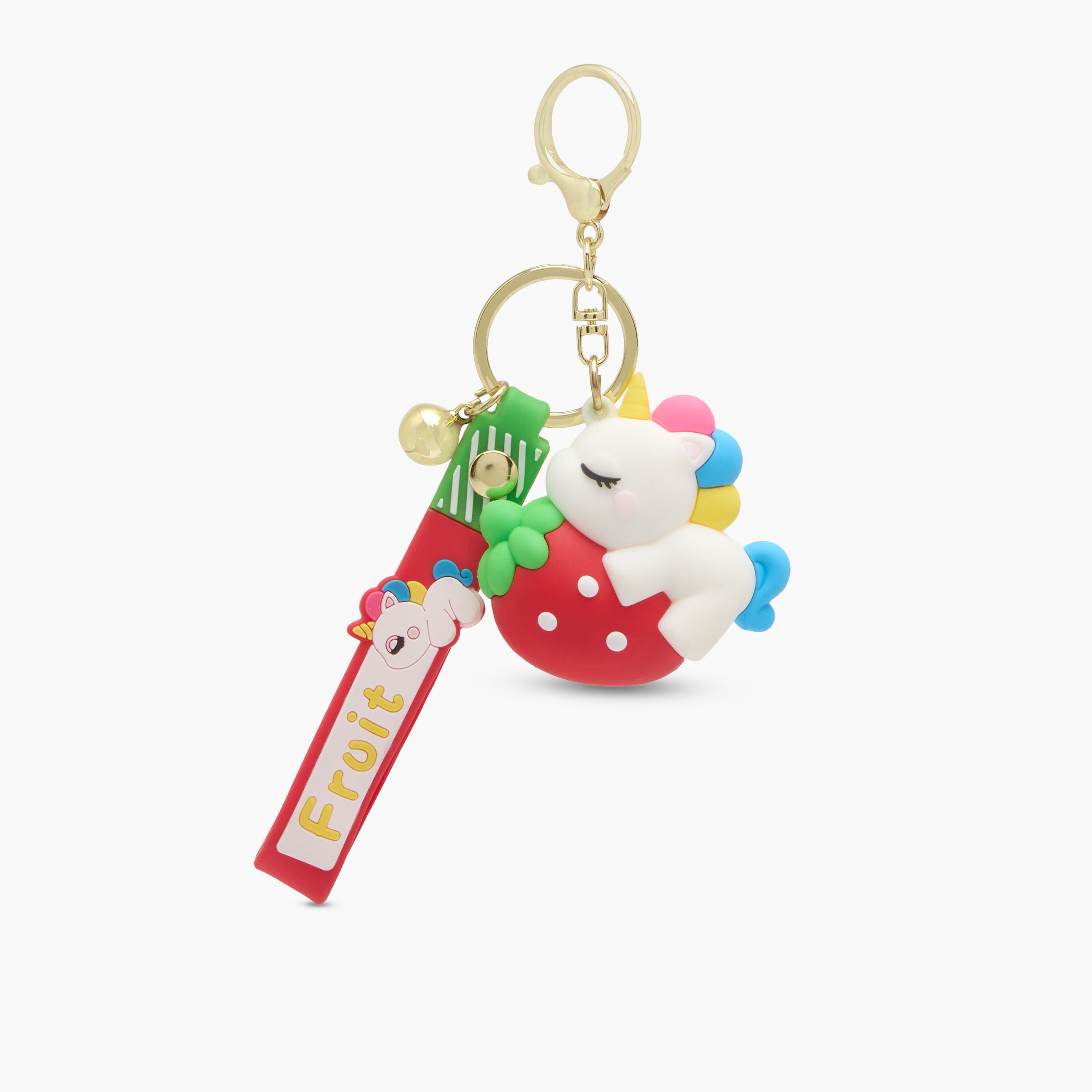 Unicorn On Strawberry Keychain with Strap and Hook-girls-accessories-keyringsandbagcharms-image-1