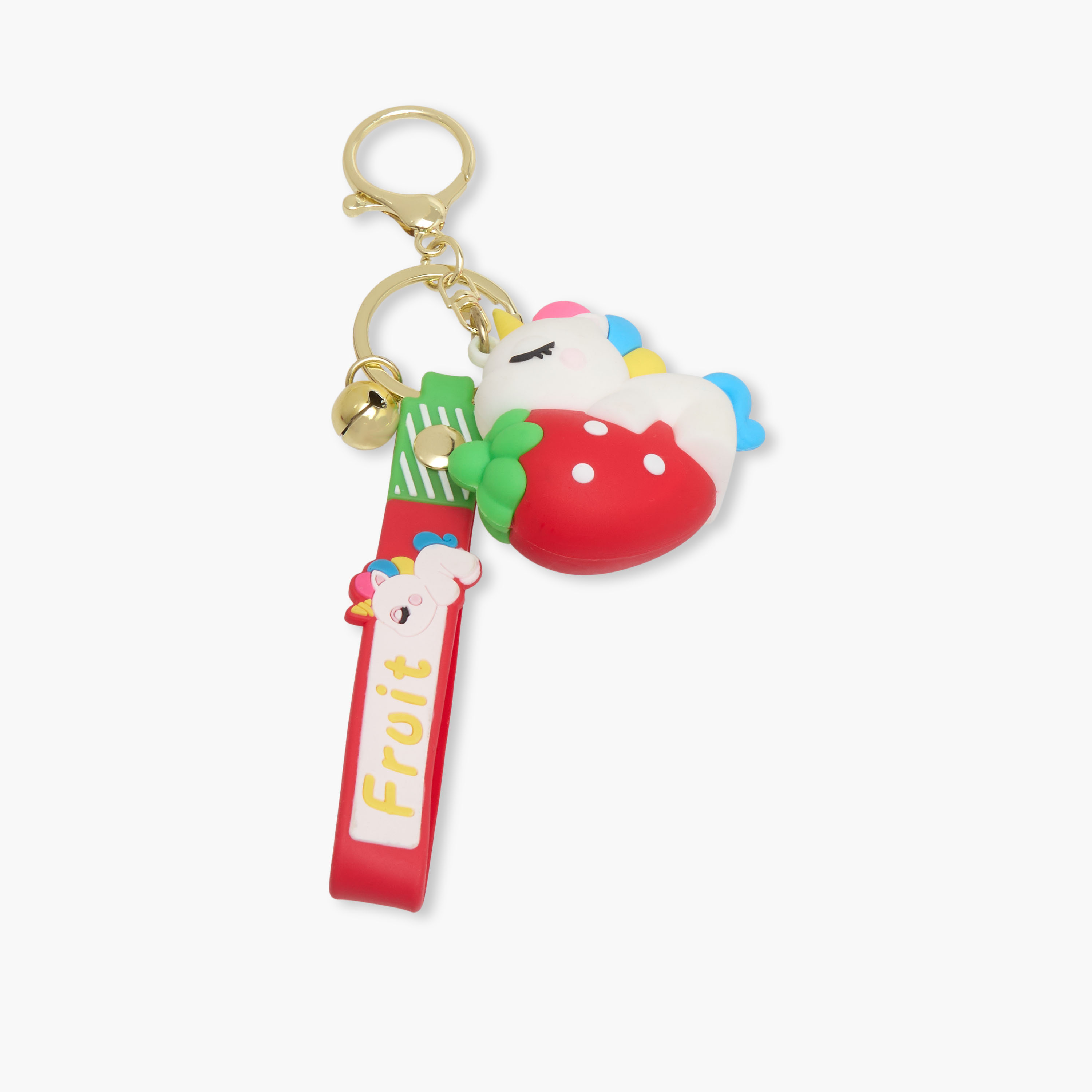 Unicorn On Strawberry Keychain with Strap and Hook-girls-accessories-keyringsandbagcharms-image-2