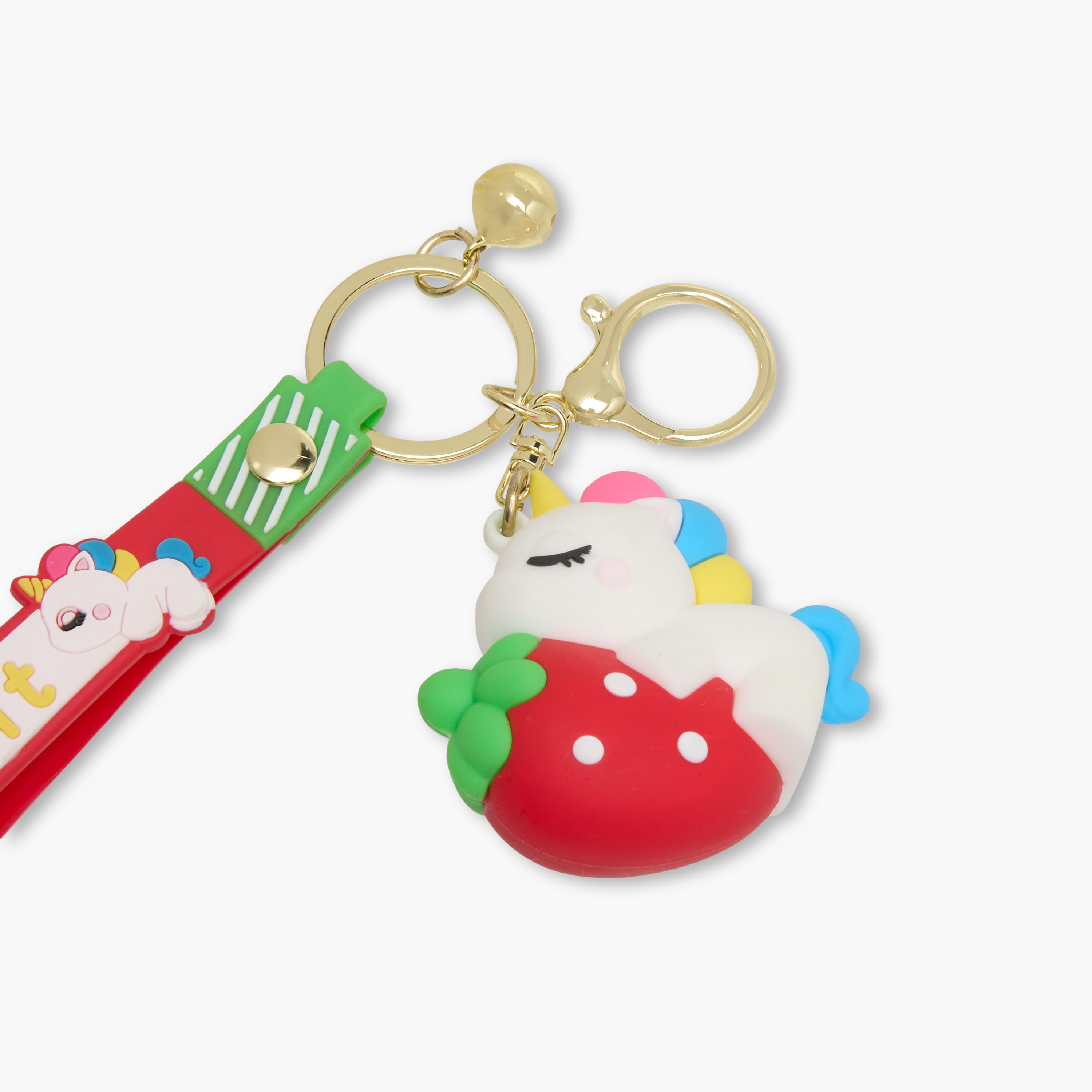 Unicorn On Strawberry Keychain with Strap and Hook-girls-accessories-keyringsandbagcharms-image-3