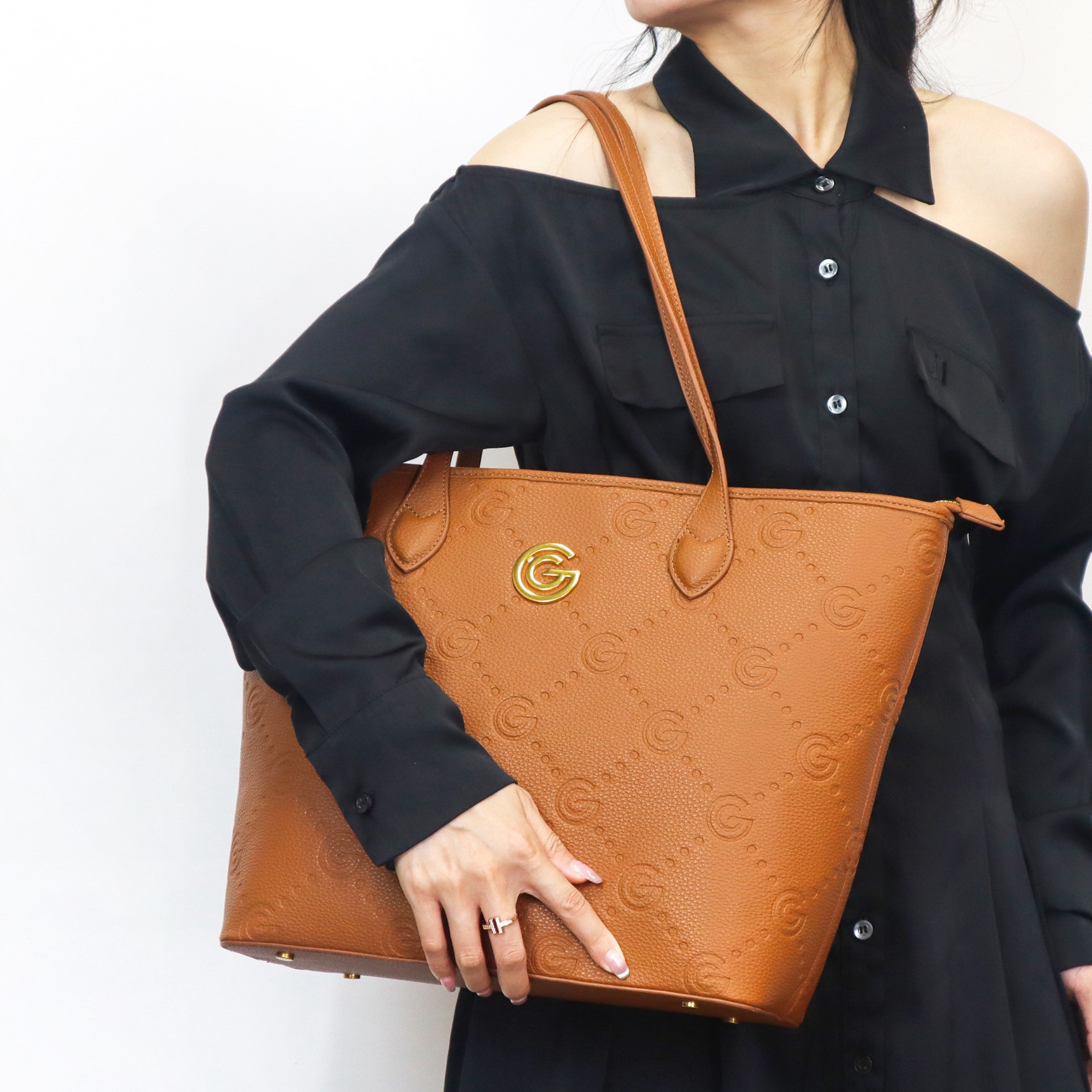 Gabriella Gucci Monogram Embossed Tote Bag with Pouch-women-bagsandwallets-handbags-image-16