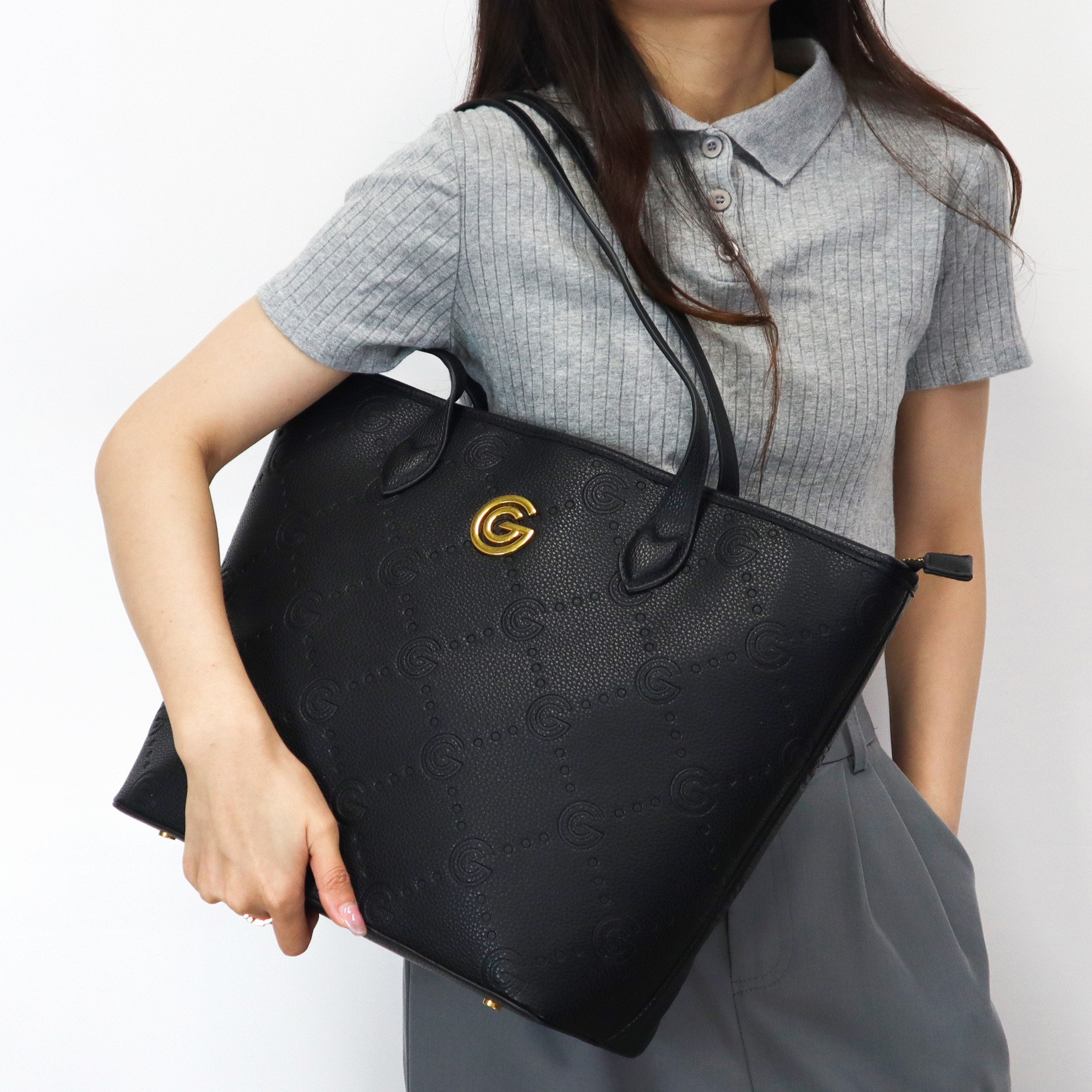 Gabriella Gucci Monogram Embossed Tote Bag with Pouch-women-bagsandwallets-handbags-image-7