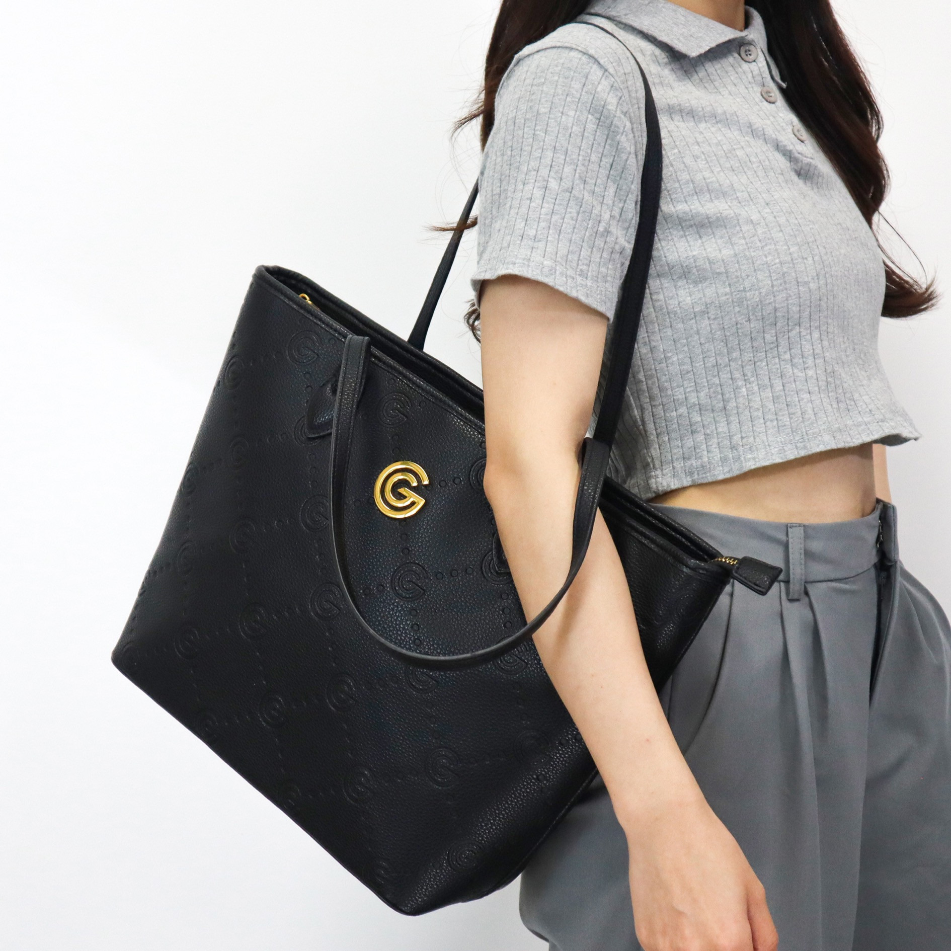 Gabriella Gucci Monogram Embossed Tote Bag with Pouch-women-bagsandwallets-handbags-image-8