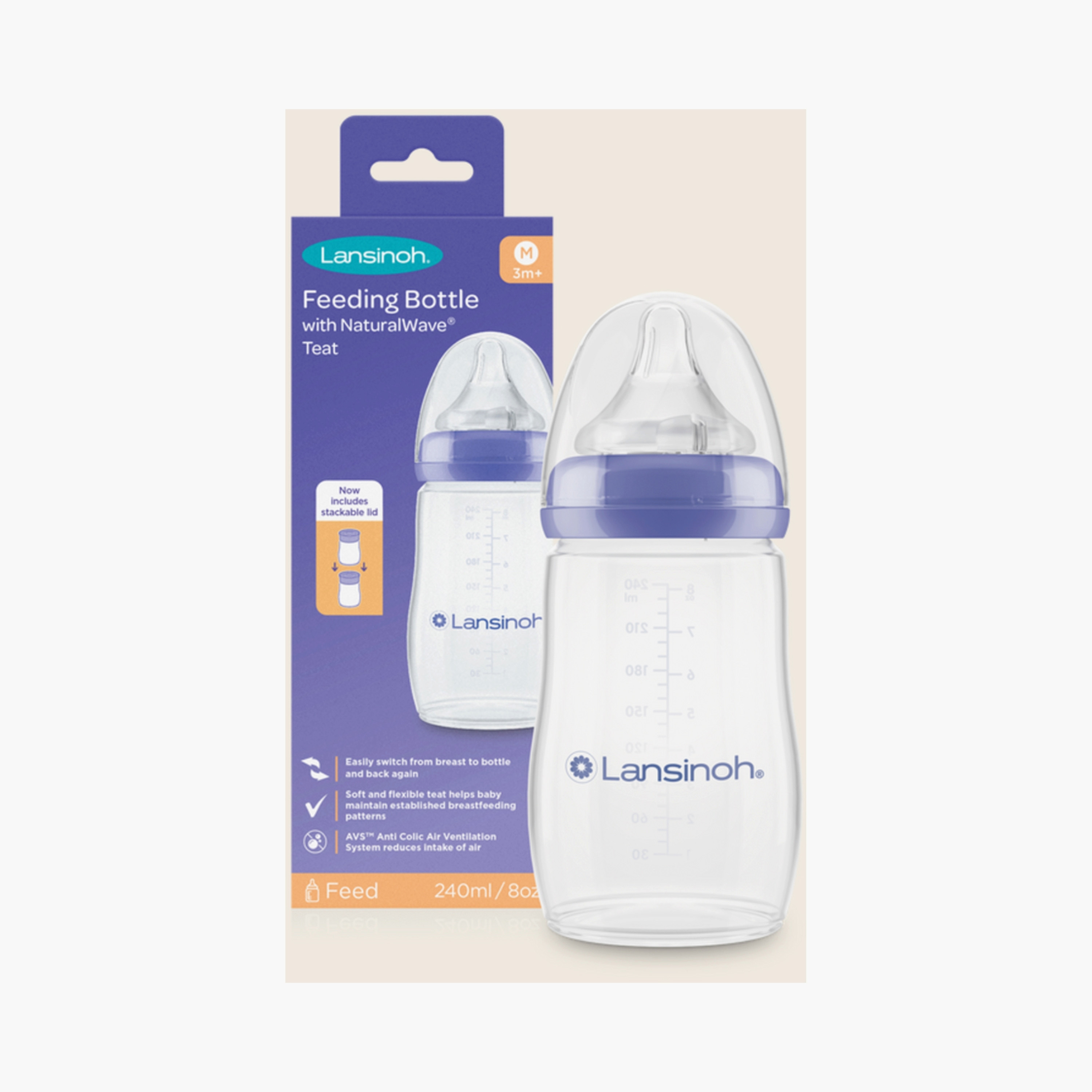 Lansinoh Glass Feeding Bottle - 240 ml-baby-feeding-feedingbottles-bottlesandteats-image-1