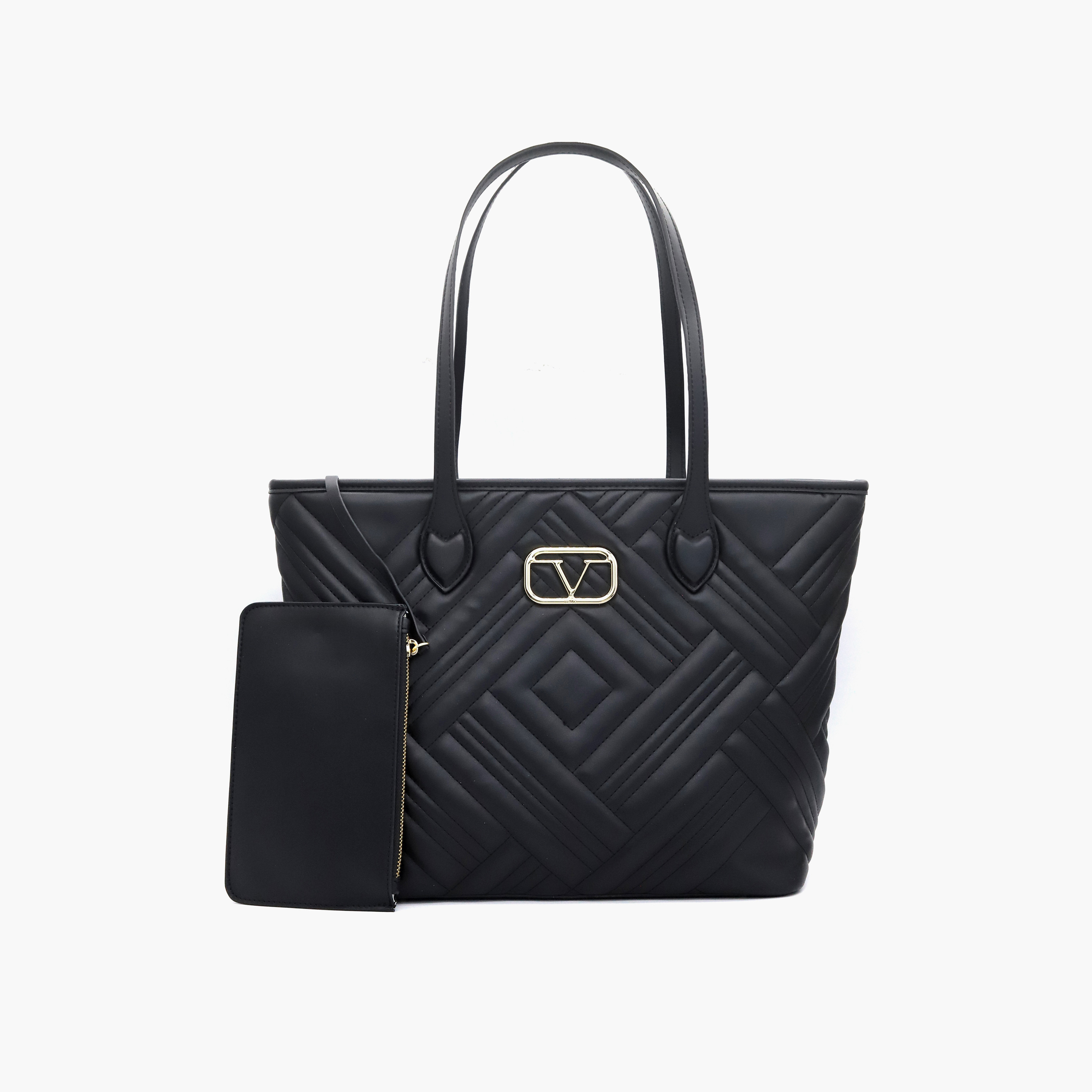 V Italia Quilted Tote Bag with Double Handle and Pouch-women-bagsandwallets-handbags-image-1