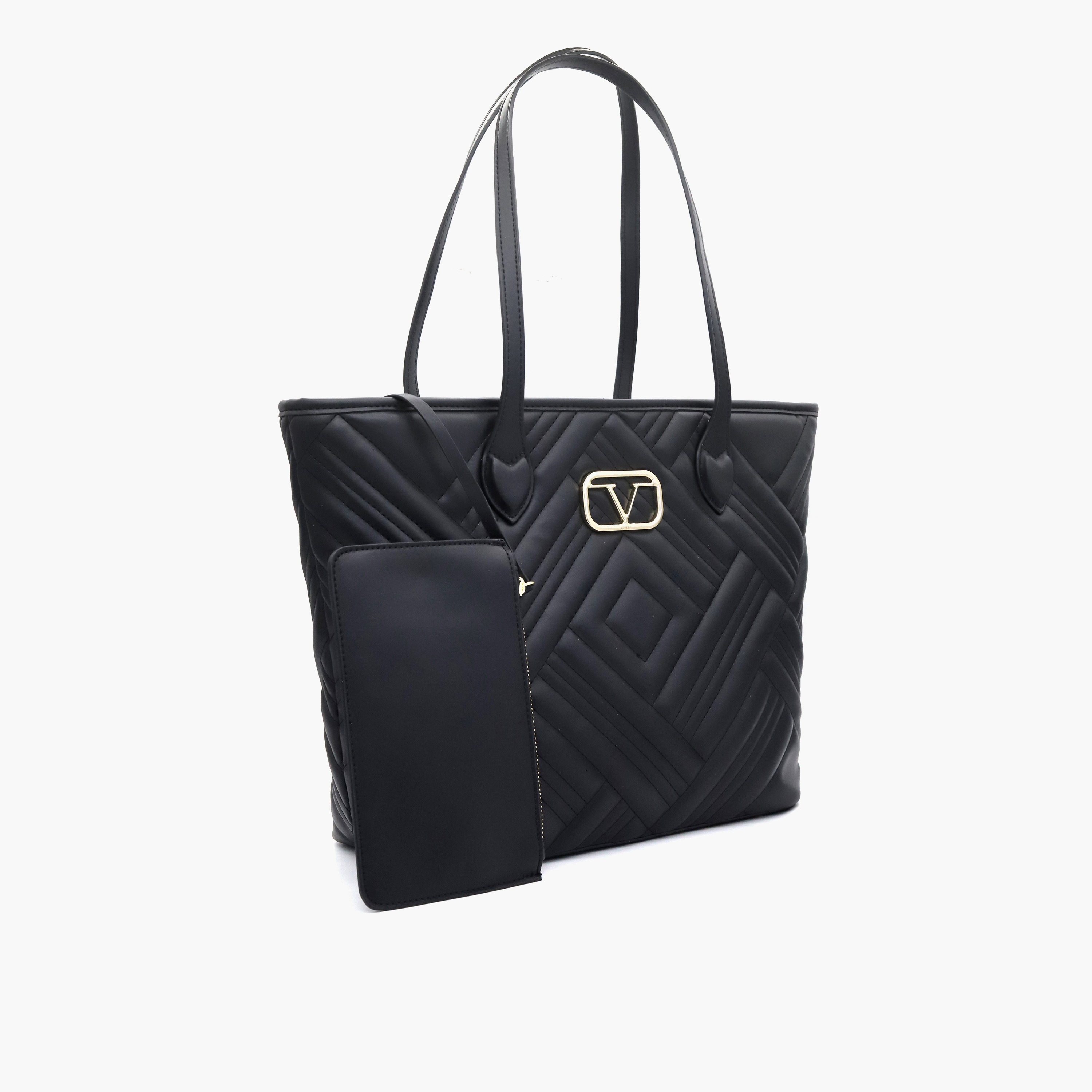 V Italia Quilted Tote Bag with Double Handle and Pouch-women-bagsandwallets-handbags-image-2