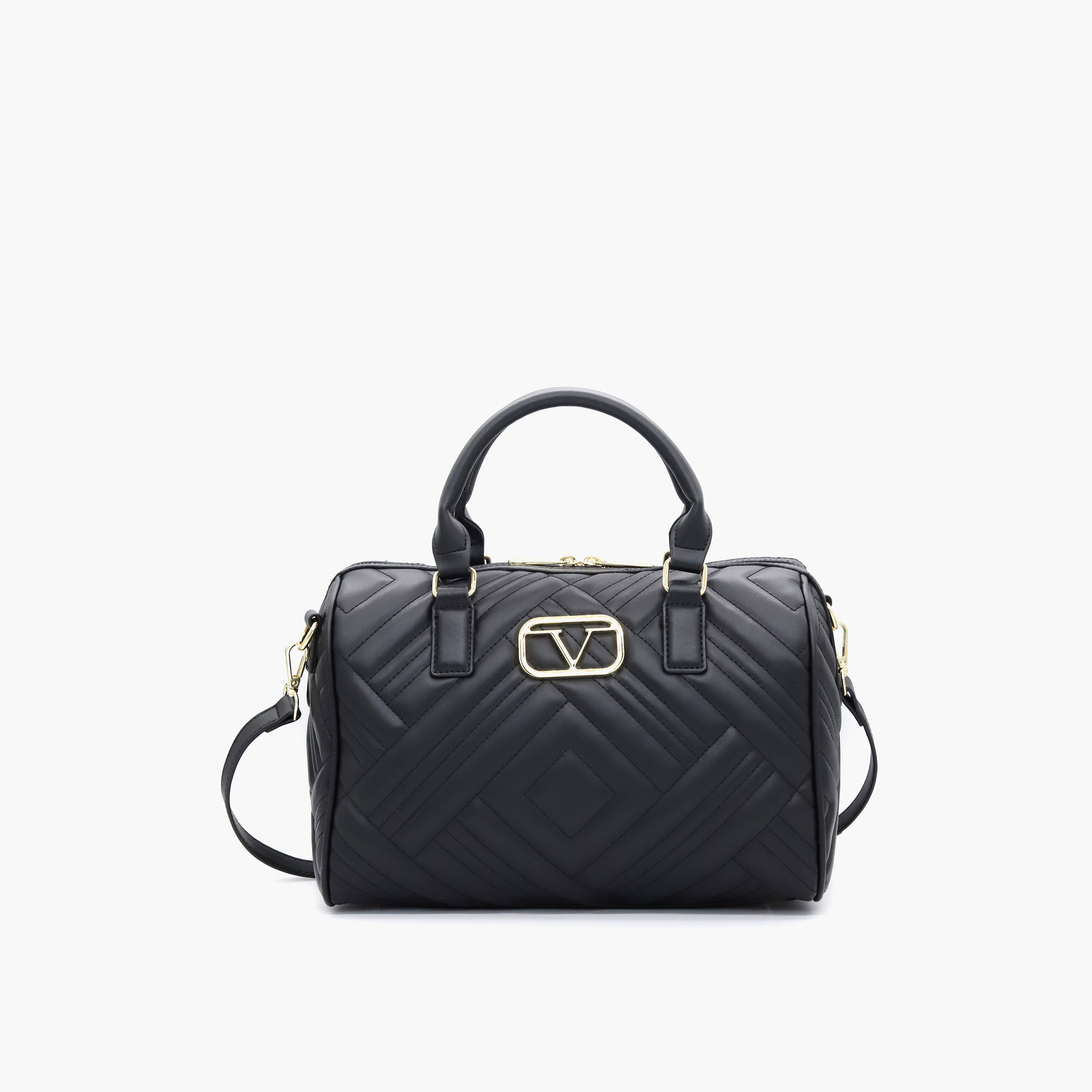 V Italia Quilted Tote Bag with Detachable Strap and Zip Closure-women-bagsandwallets-handbags-image-1