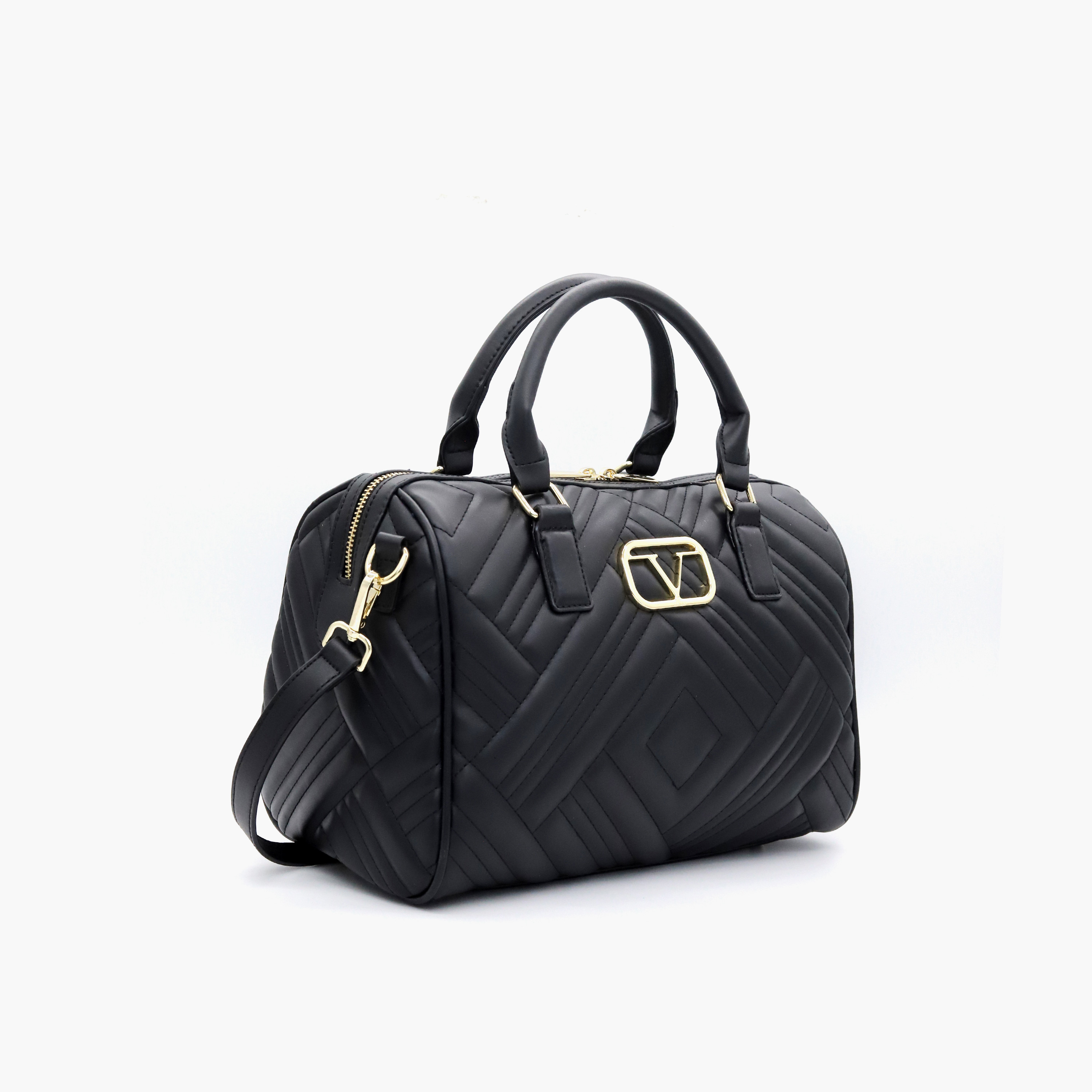 V Italia Quilted Tote Bag with Detachable Strap and Zip Closure-women-bagsandwallets-handbags-image-2