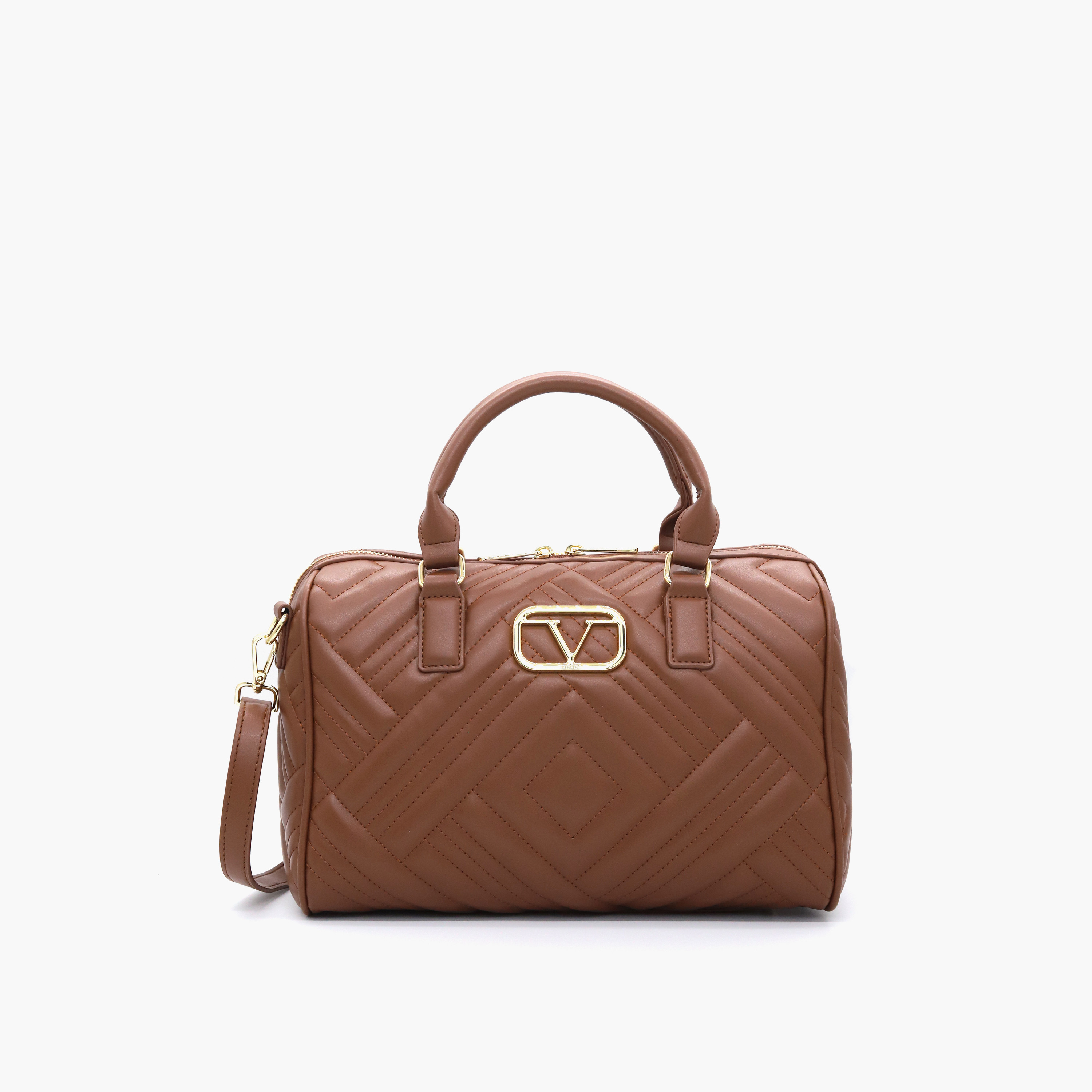 V Italia Quilted Tote Bag with Detachable Strap and Zip Closure-women-bagsandwallets-handbags-image-25