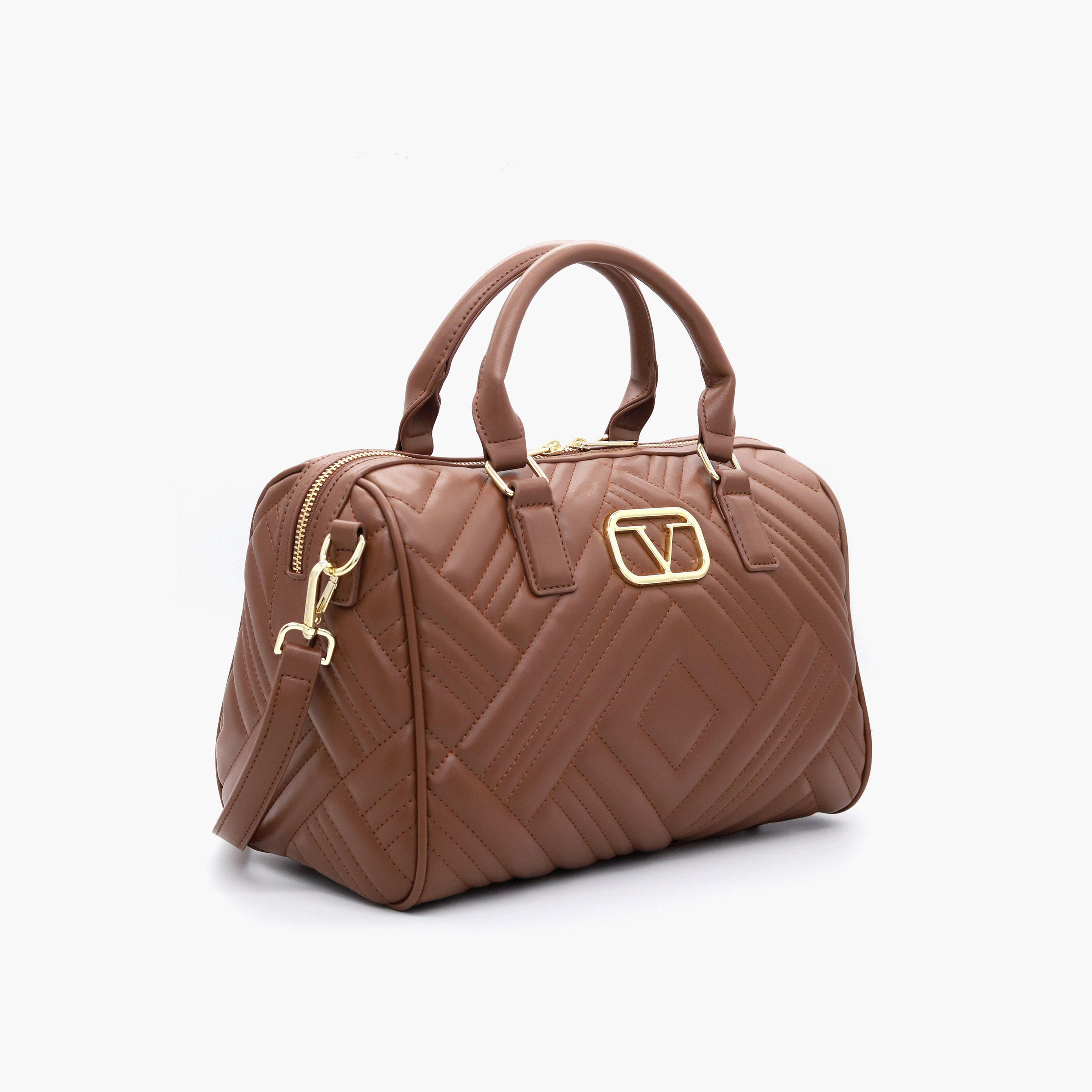 V Italia Quilted Tote Bag with Detachable Strap and Zip Closure-women-bagsandwallets-handbags-image-2
