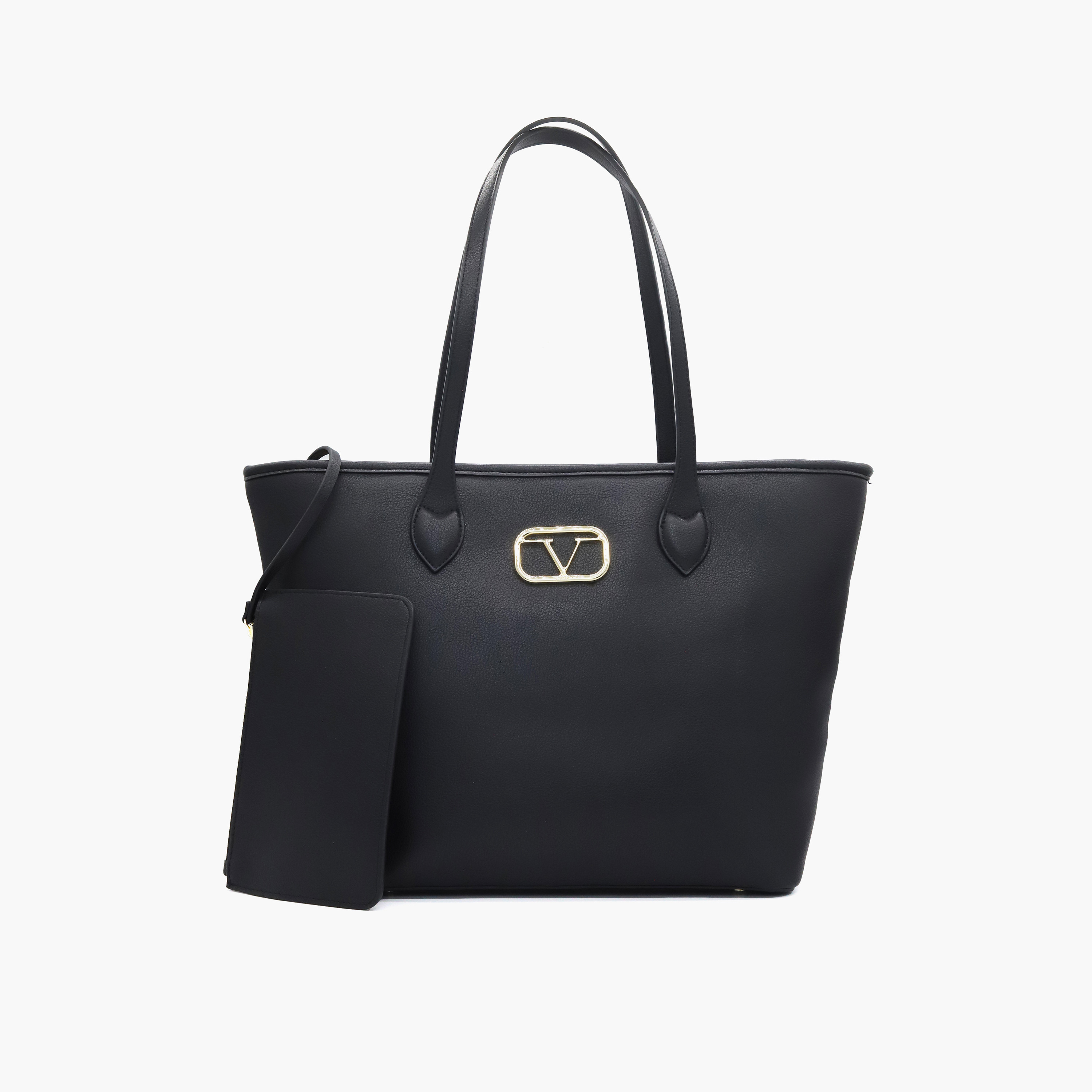 V Italia Solid Tote Bag with Double Handle and Pouch-women-bagsandwallets-handbags-image-1