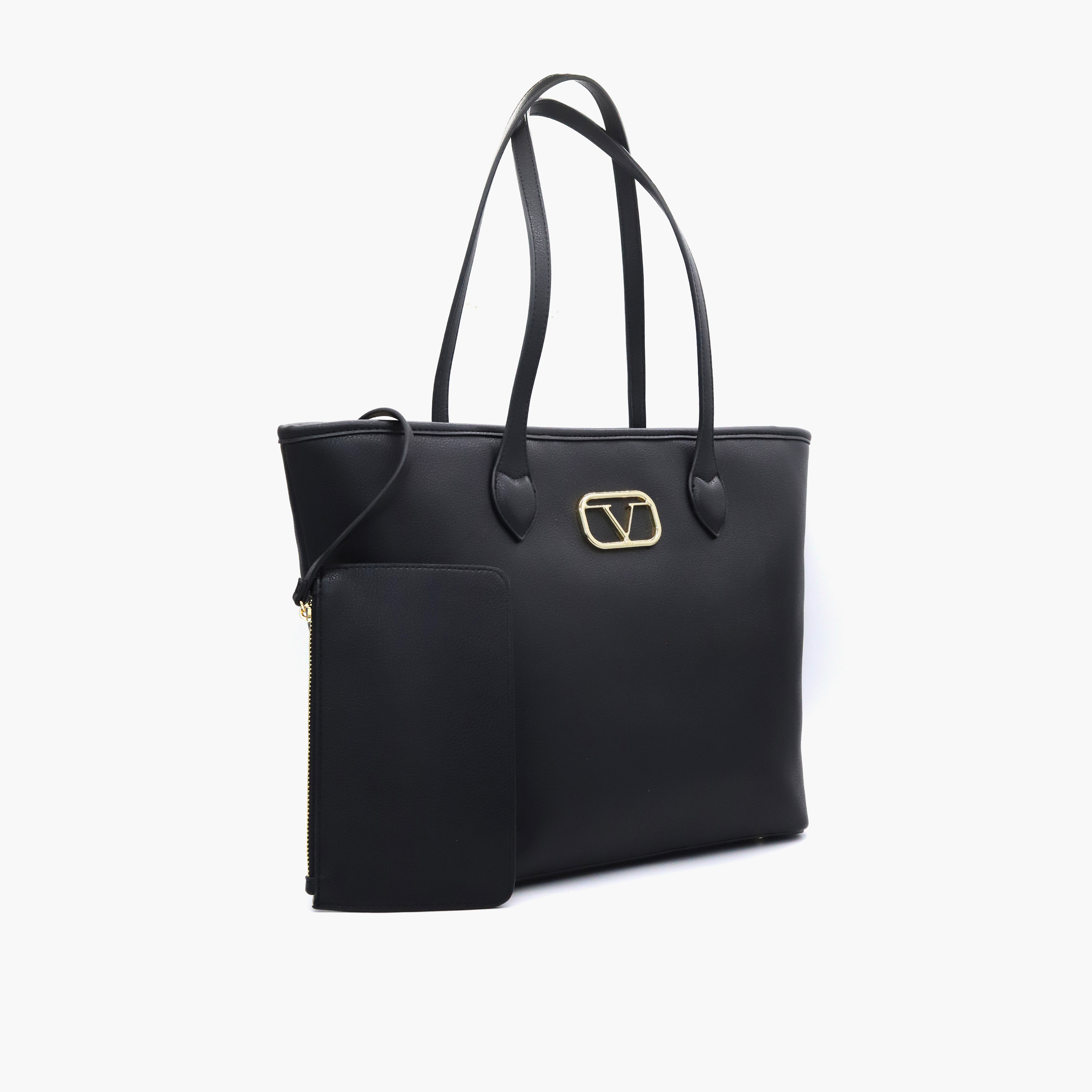 V Italia Solid Tote Bag with Double Handle and Pouch-women-bagsandwallets-handbags-image-2