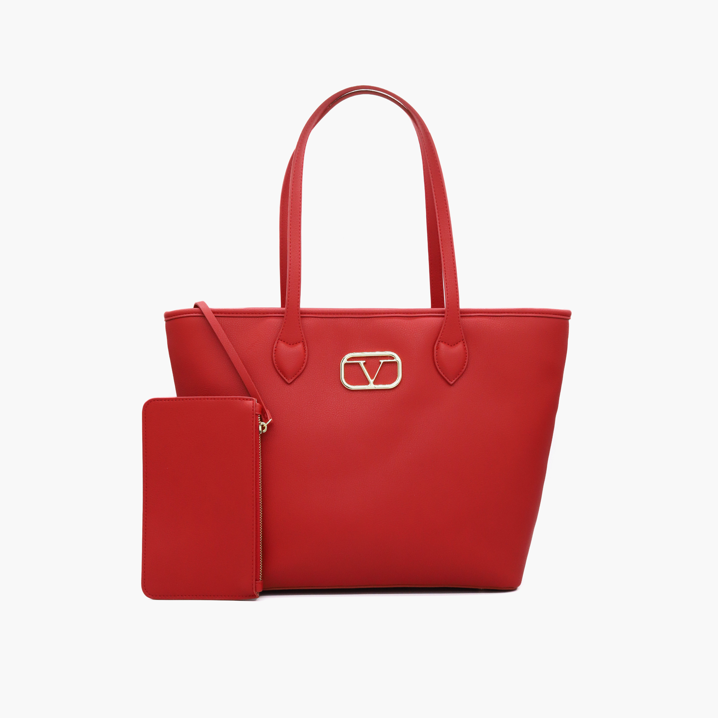 V Italia Solid Tote Bag with Double Handle and Pouch-women-bagsandwallets-handbags-image-9