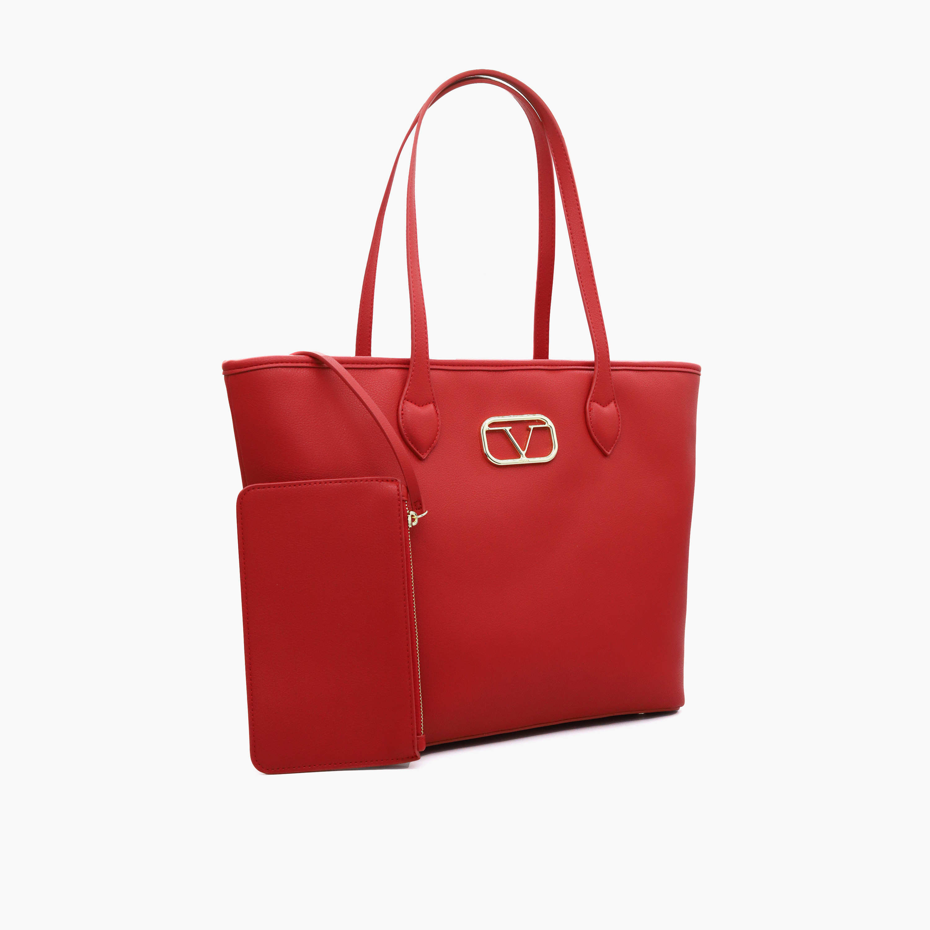 V Italia Solid Tote Bag with Double Handle and Pouch-women-bagsandwallets-handbags-image-10