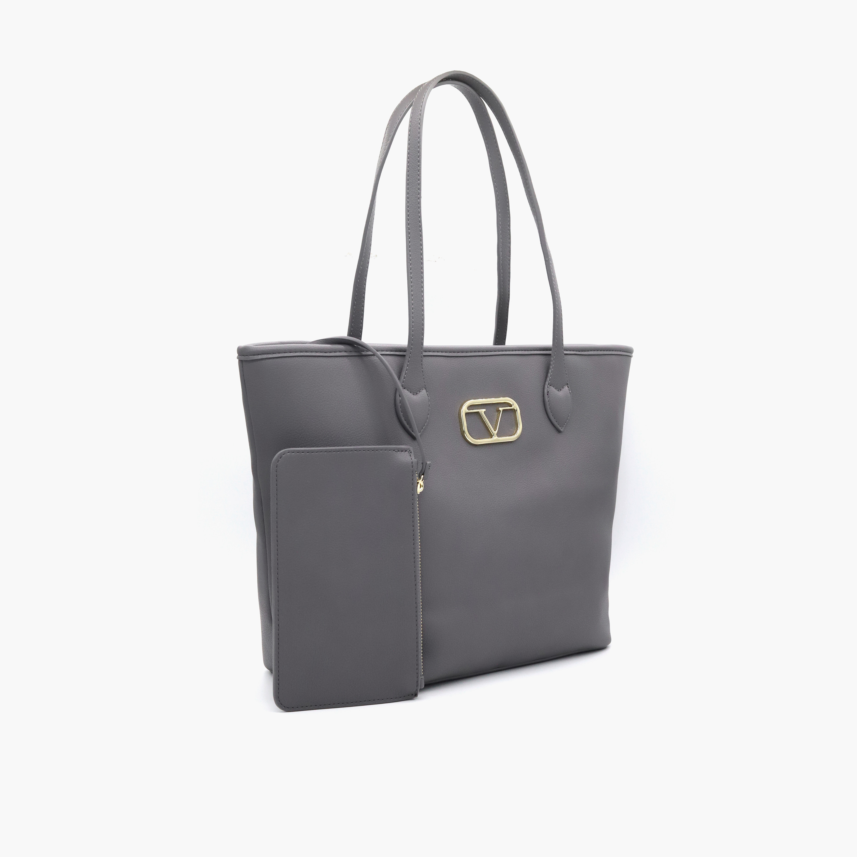 V Italia Solid Tote Bag with Double Handle and Pouch-women-bagsandwallets-handbags-image-18