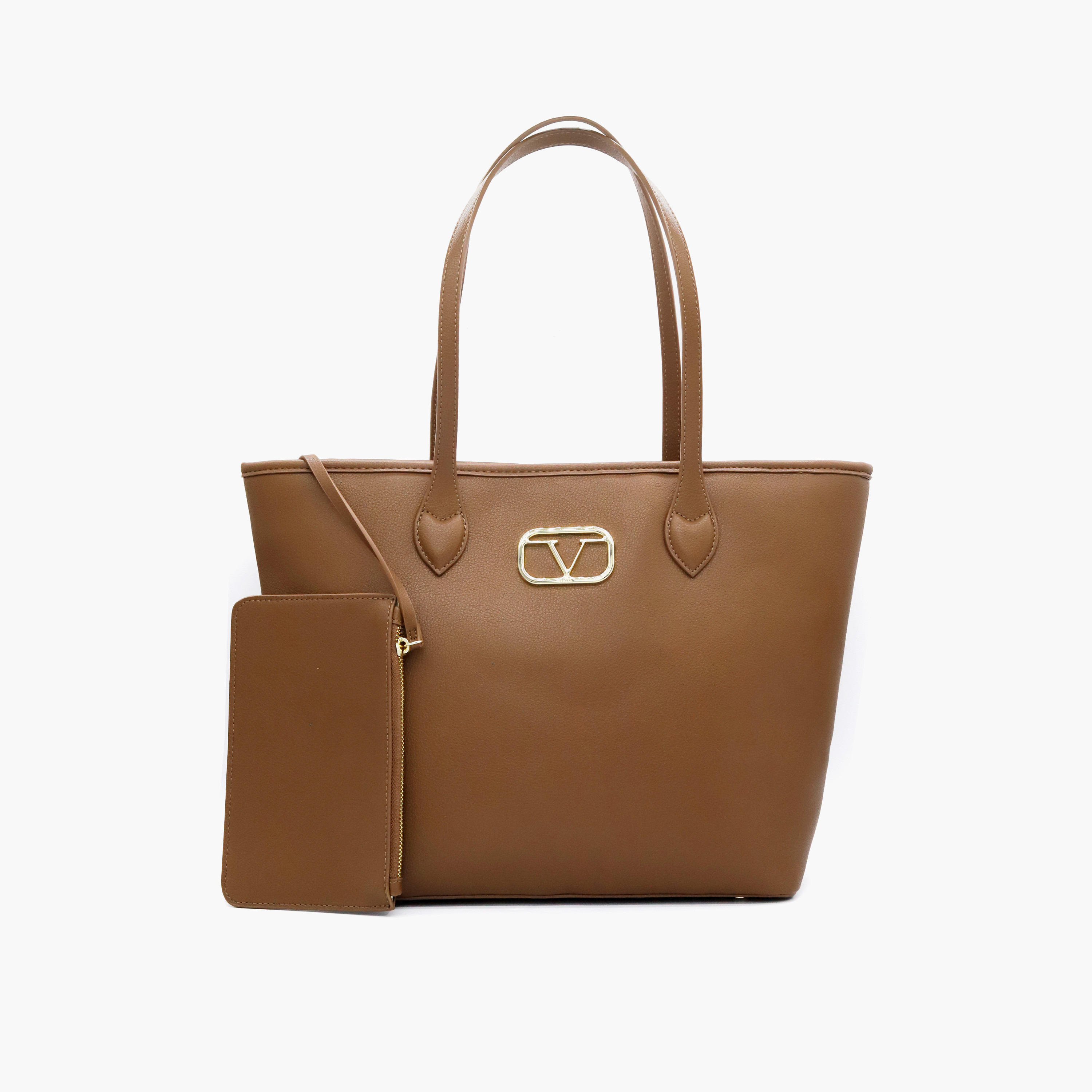 V Italia Solid Tote Bag with Double Handle and Pouch-women-bagsandwallets-handbags-image-33
