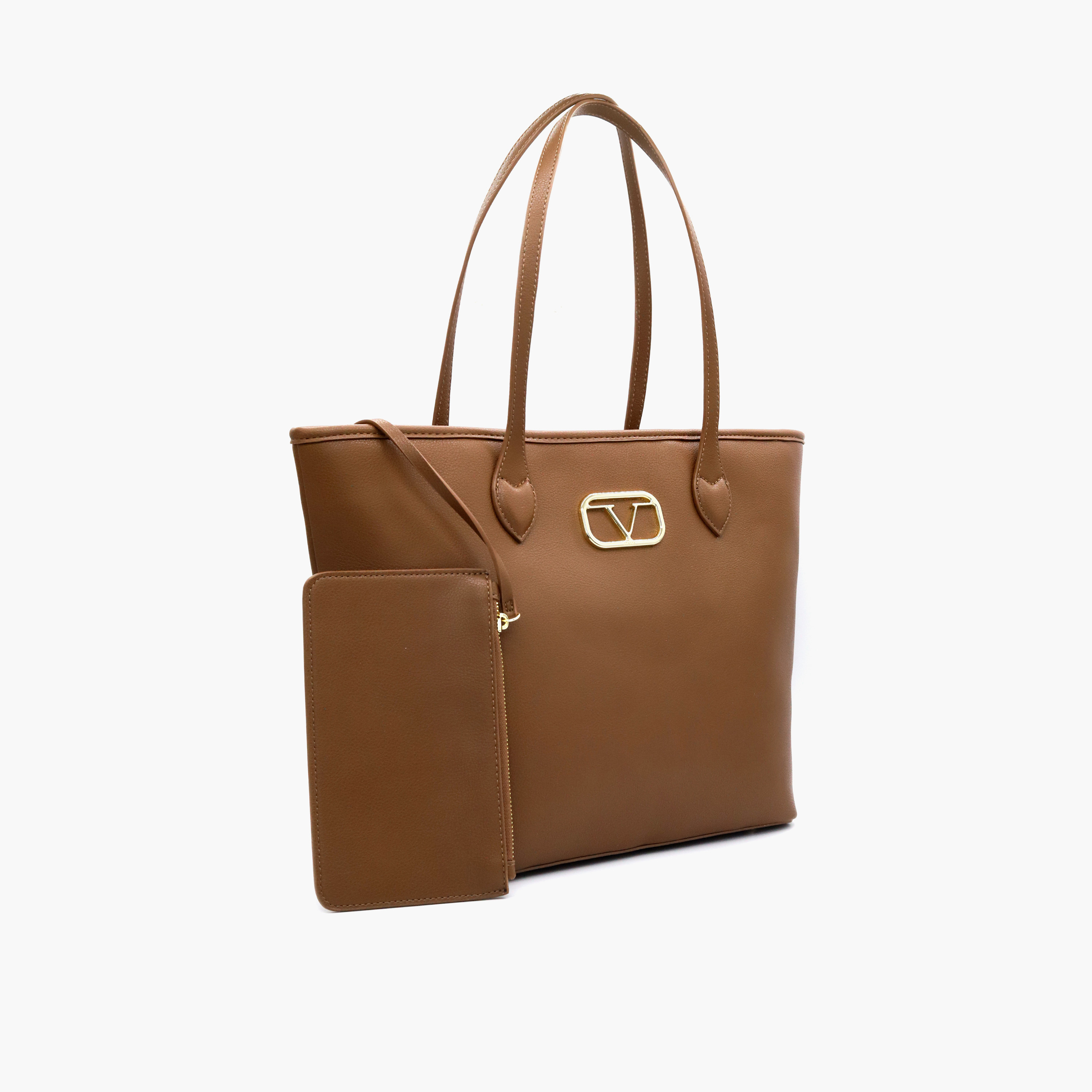 V Italia Solid Tote Bag with Double Handle and Pouch-women-bagsandwallets-handbags-image-34