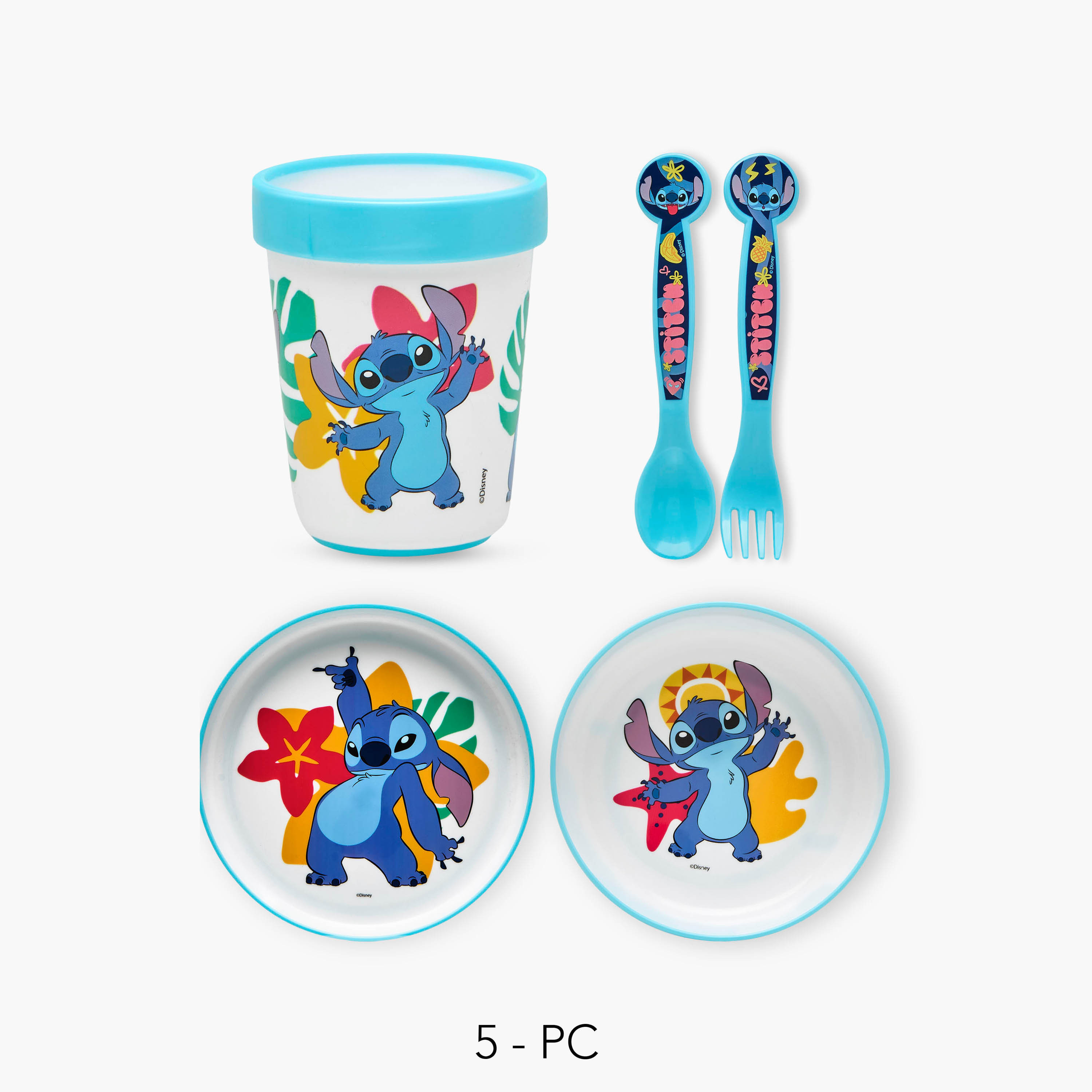 Disney Stitch Print 5-Piece Dinner Set-baby-feeding-mealtimeessentials-image-1