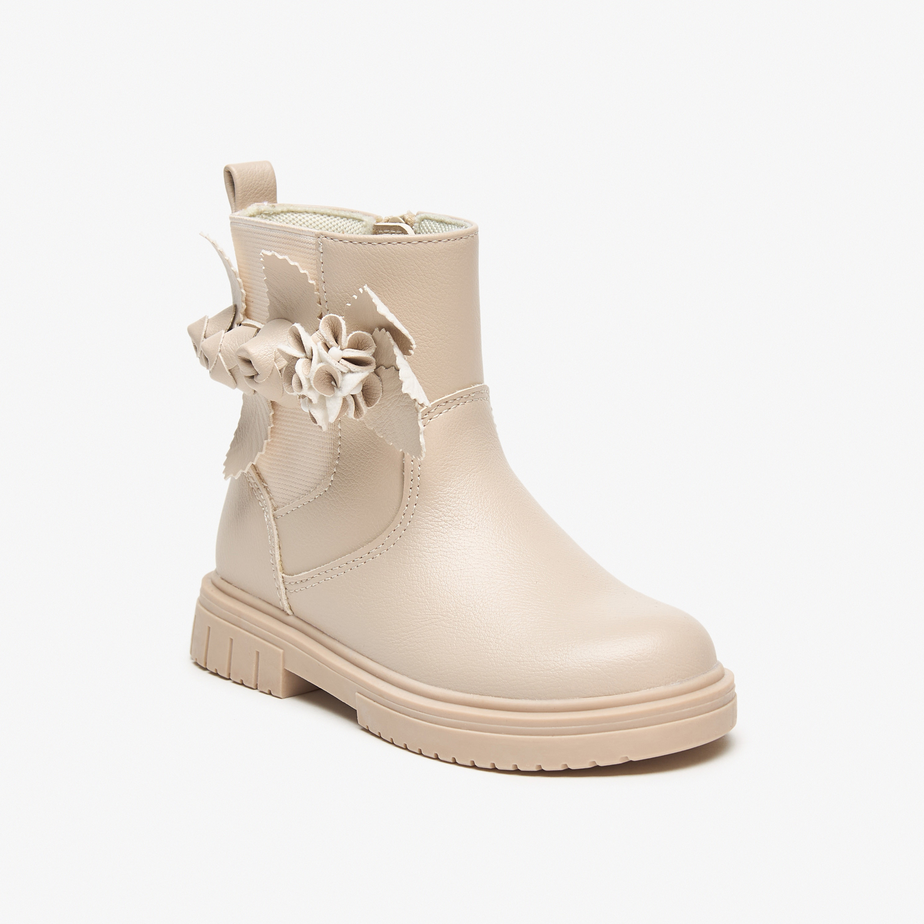 Juniors Flower Applique Ankle Boots with Zip Closure and Pull Tab-girls-shoes-boots-image-1